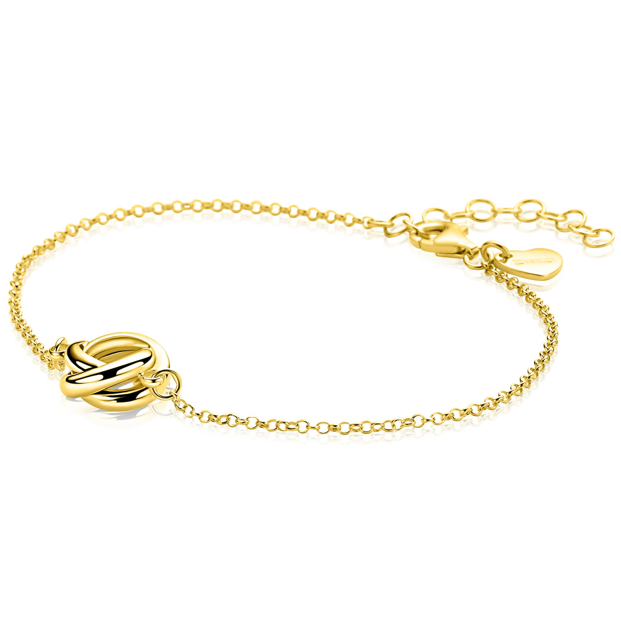 ZINZI gold plated zilveren armband met fijne ankerschakel en drie verbonden ringen ZIA2890G