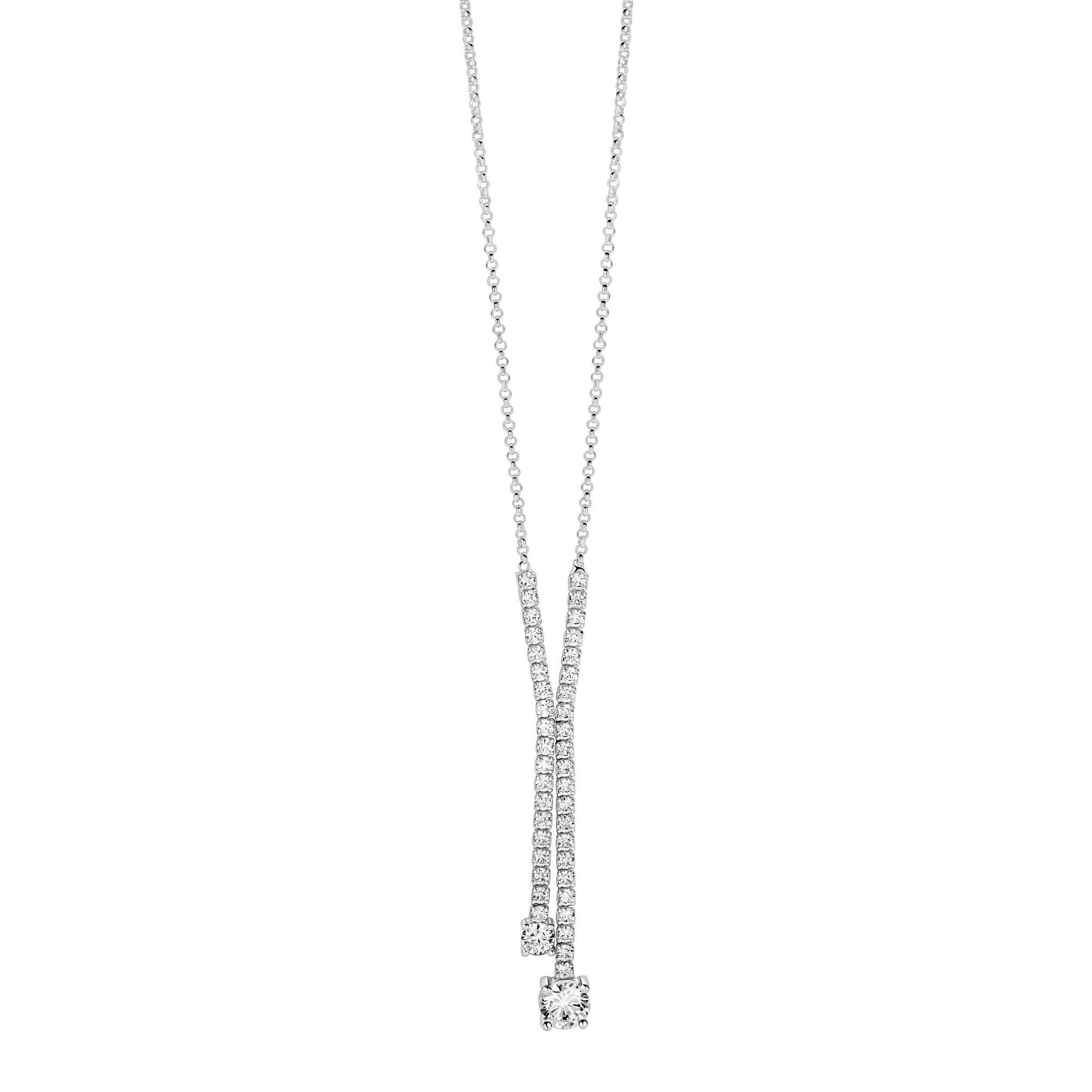 ZINZI zilveren Y-collier 45cm met luxe tennislook en witte zirkonia's in rijzetting met twee grotere witte zirkonia's ZIC2894