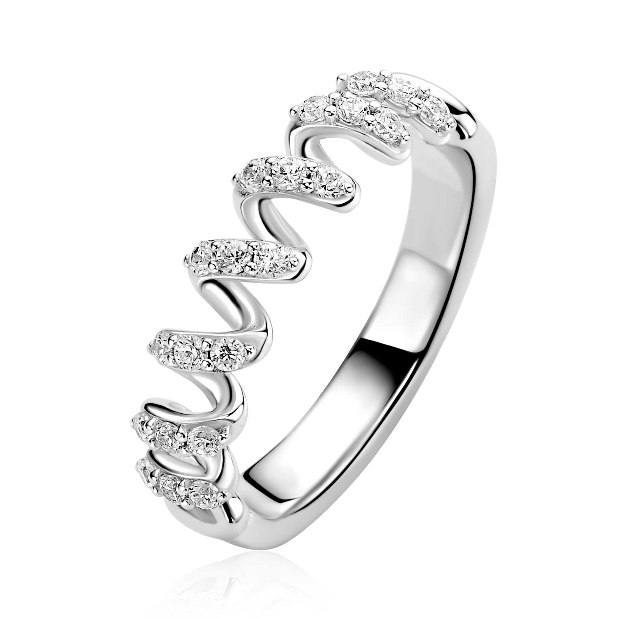 ZINZI zlv. ring wokkel vorm met zirconia's mt.50