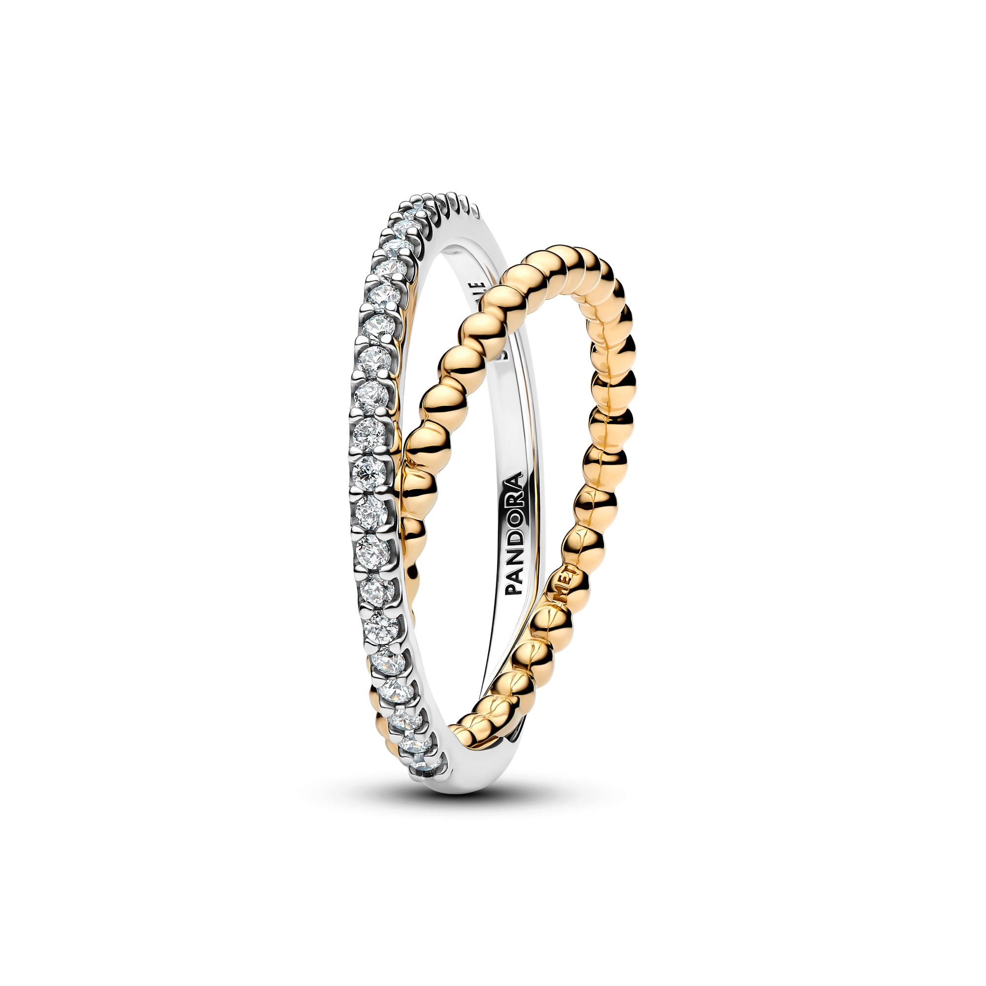 Pandora - Zilveren bolletjes ring deels verguld, bezet met zirconia's - 164827C01-54