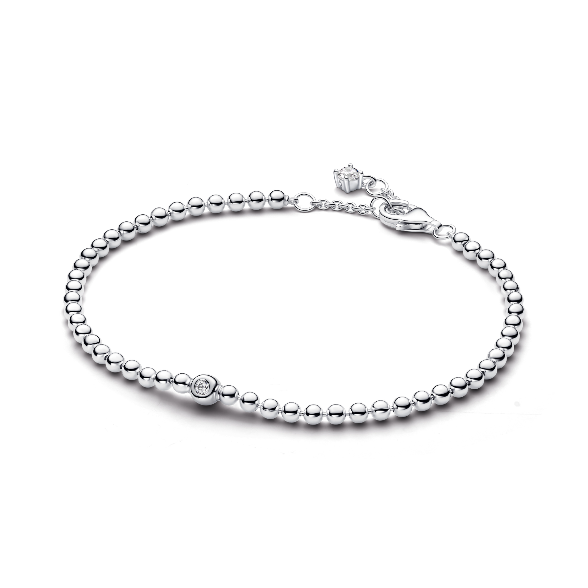 Pandora - Zilveren bolletjes armband met 1 zirconia, verstelbare lengte 16,17 en 18cm - 594822C01-18