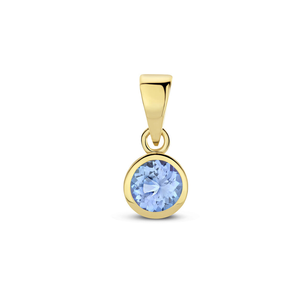 14k Geelgouden geboortesteen hanger uitgevoerd met een schitterende edelsteen. De hanger heeft een totale hoogte van 1.1cm.
