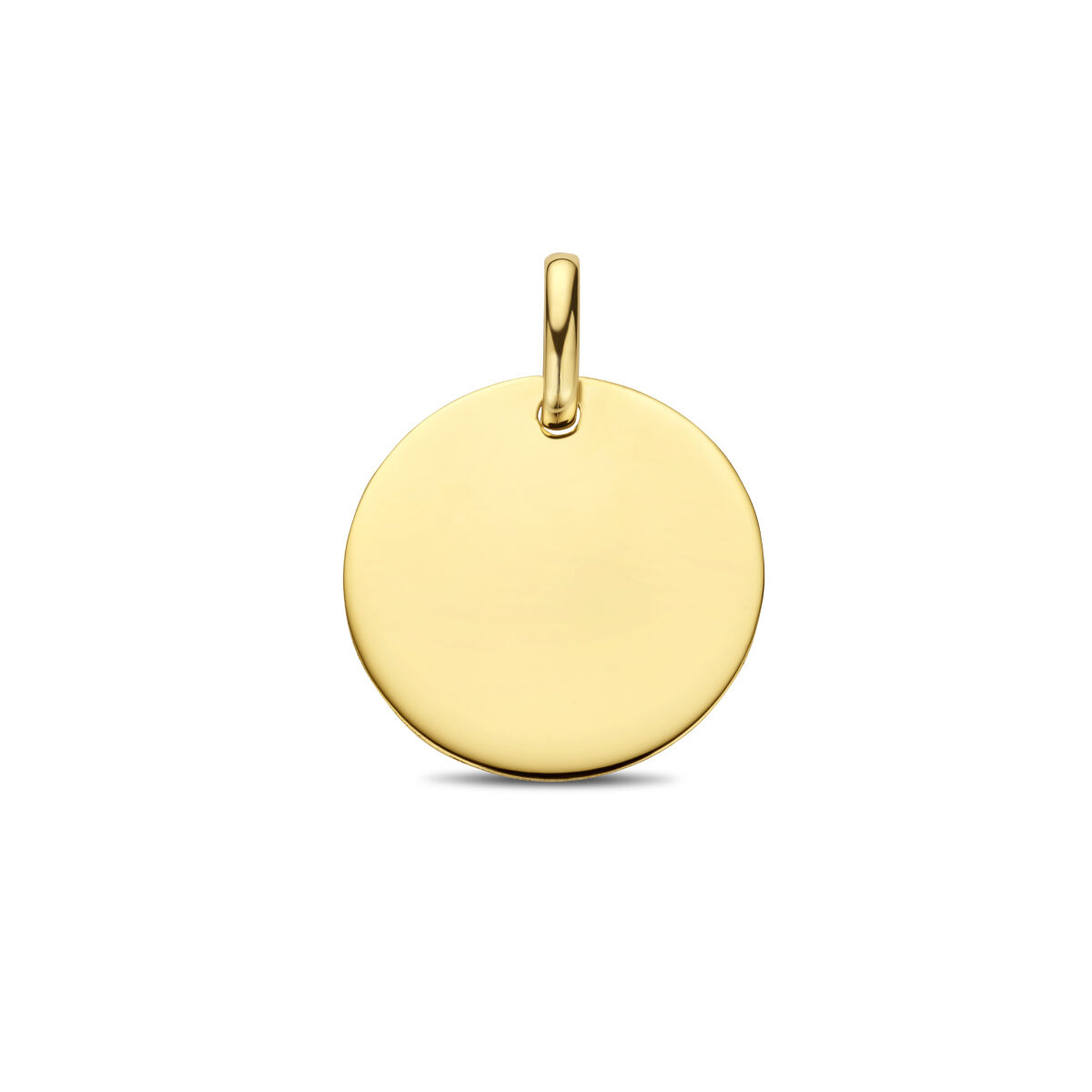 14k Geelgouden graveerhanger in de vorm van een rondje. De dikte van de plaat is 0.4mm.