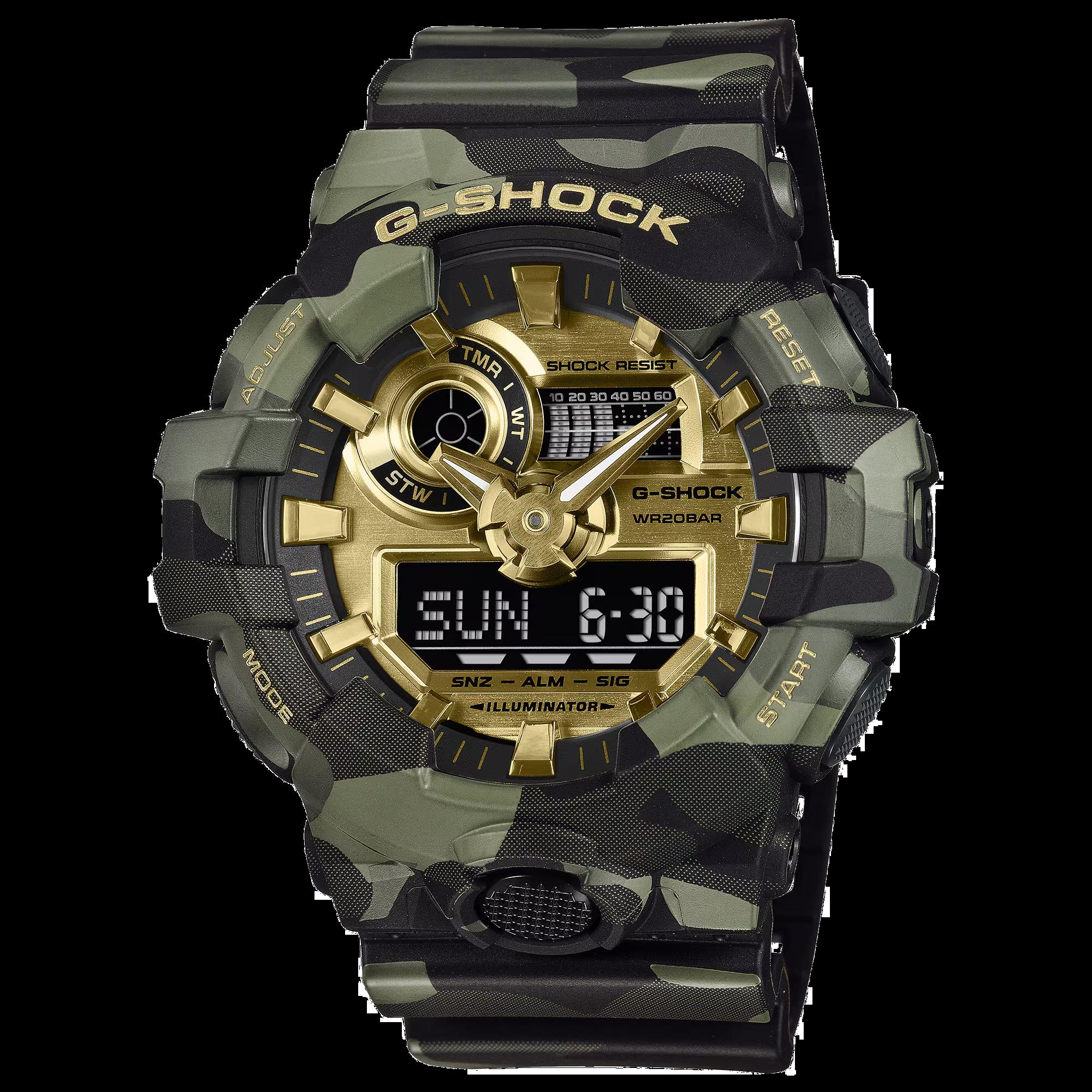 CASIO ANALOOG DIGITAAL CAMO  goudkleurige wijzerplaat ga-700cmg-3aer