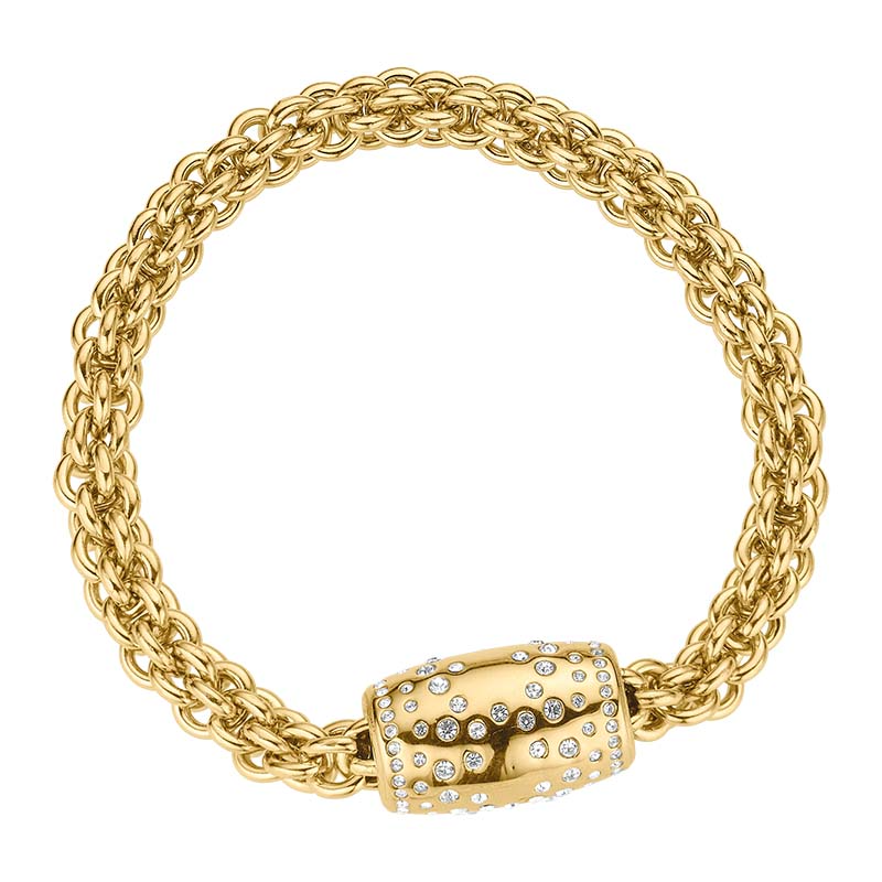 Das Armband Modellnummer 4-204093-001 ist ein elegantes Schmuckst&uuml;ck aus goldfarbenem Edelstahl mit funkelnden Zirkoniasteinen. Es geh&ouml;rt zur Kategorie der Fantasie-Armb&auml;nder und hat eine L&auml;nge von 19 cm. Perfekt zum Tragen alleine oder in Kombination mit anderen Armb&auml;ndern, um einen zeitgem&auml;&szlig;en Layering-Look zu erzeugen. Ideal f&uuml;r jeden Anlass.