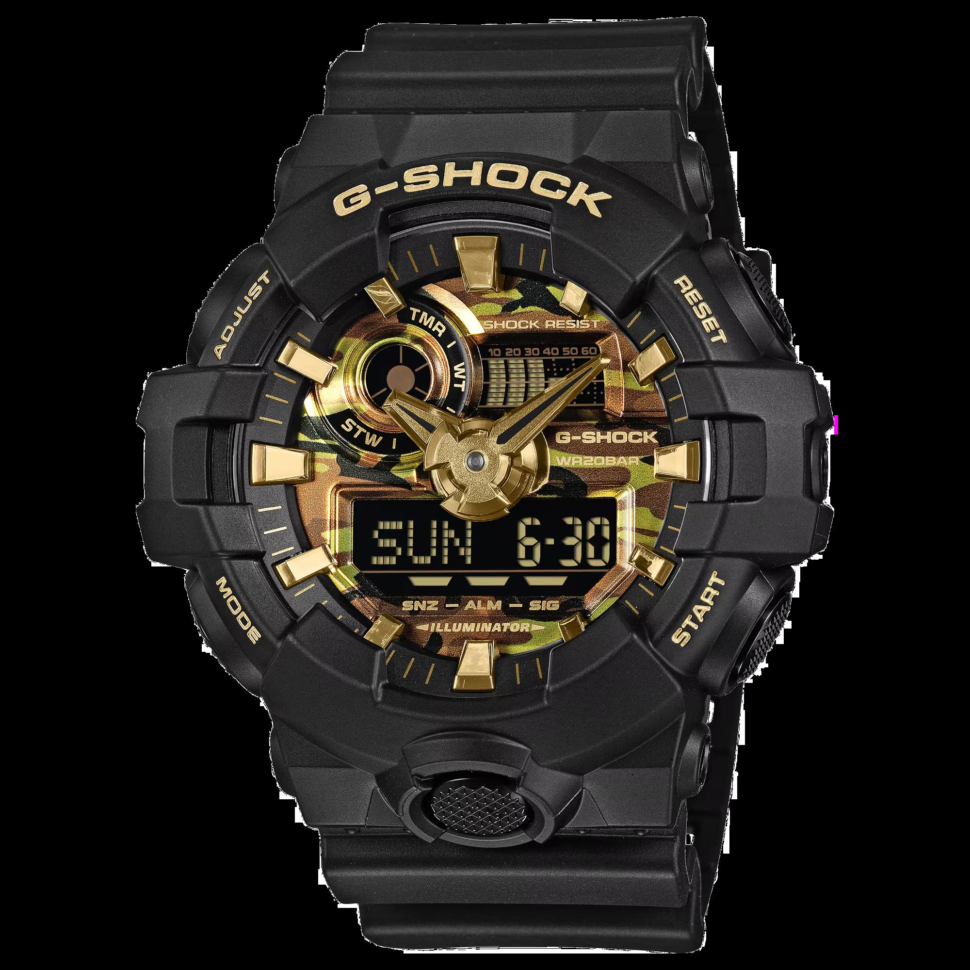 CASIO met rose zwarte wijzerplaat en zwarte band ga-700cf-1aer