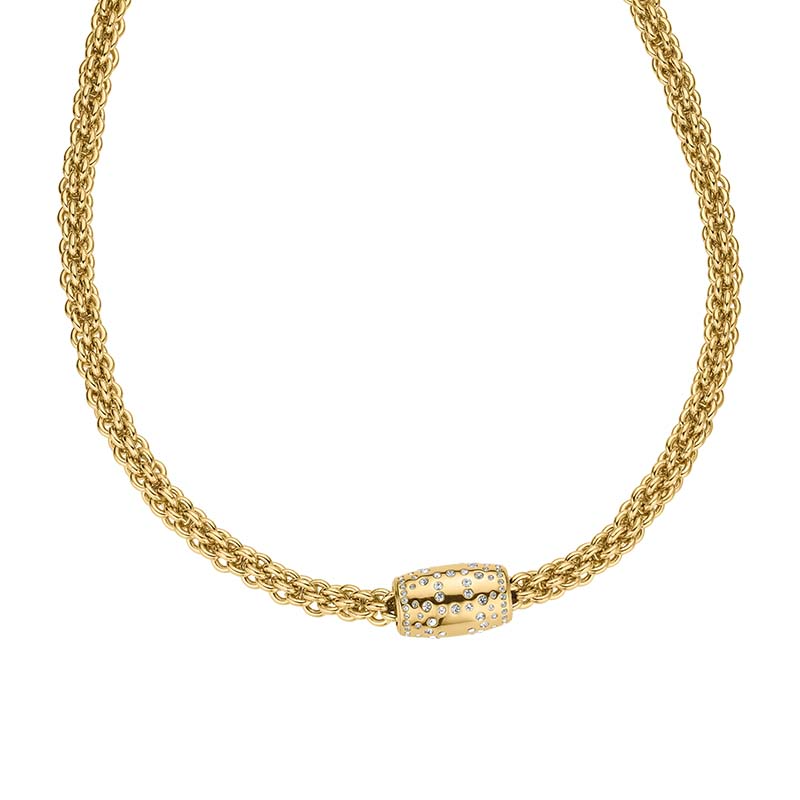 Das Damen Collier (Modellnummer 4-204094-001) aus IP-vergoldetem Edelstahl mit wei&szlig;em Zirkonia ist ein fantasievoller Halskette in leuchtendem Gelb. Perfekt f&uuml;r besondere Anl&auml;sse, erg&auml;nzt es elegante und l&auml;ssige Outfits gleicherma&szlig;en. Tragen Sie es mit einem schlichten Oberteil, um den funkelnden Zirkonia hervorzuheben und Ihrem Look einen Hauch von Glamour zu verleihen.