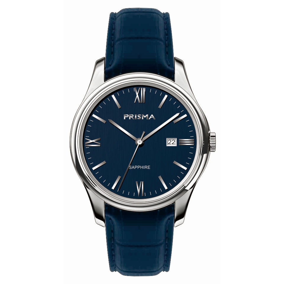 Prisma horloge P2017 heren edelstaal saffierglas 10 ATM 

Algemeen
Geslacht: heren
Model: P.2017

Voordelen
- band echt leer blauw
- wijzerplaat blauw met zilvere streepjes
- boven gem. waterdicht: zwemmen/duiken
- glas is zeer krasvast
-datum
- quartz
- maat kast 39,6mm (breedte) 8,7mm (dikte)

