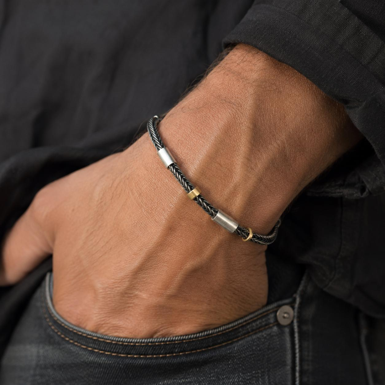 M&auml;nnerarmband in Silber und Gold, L&auml;nge 22cm