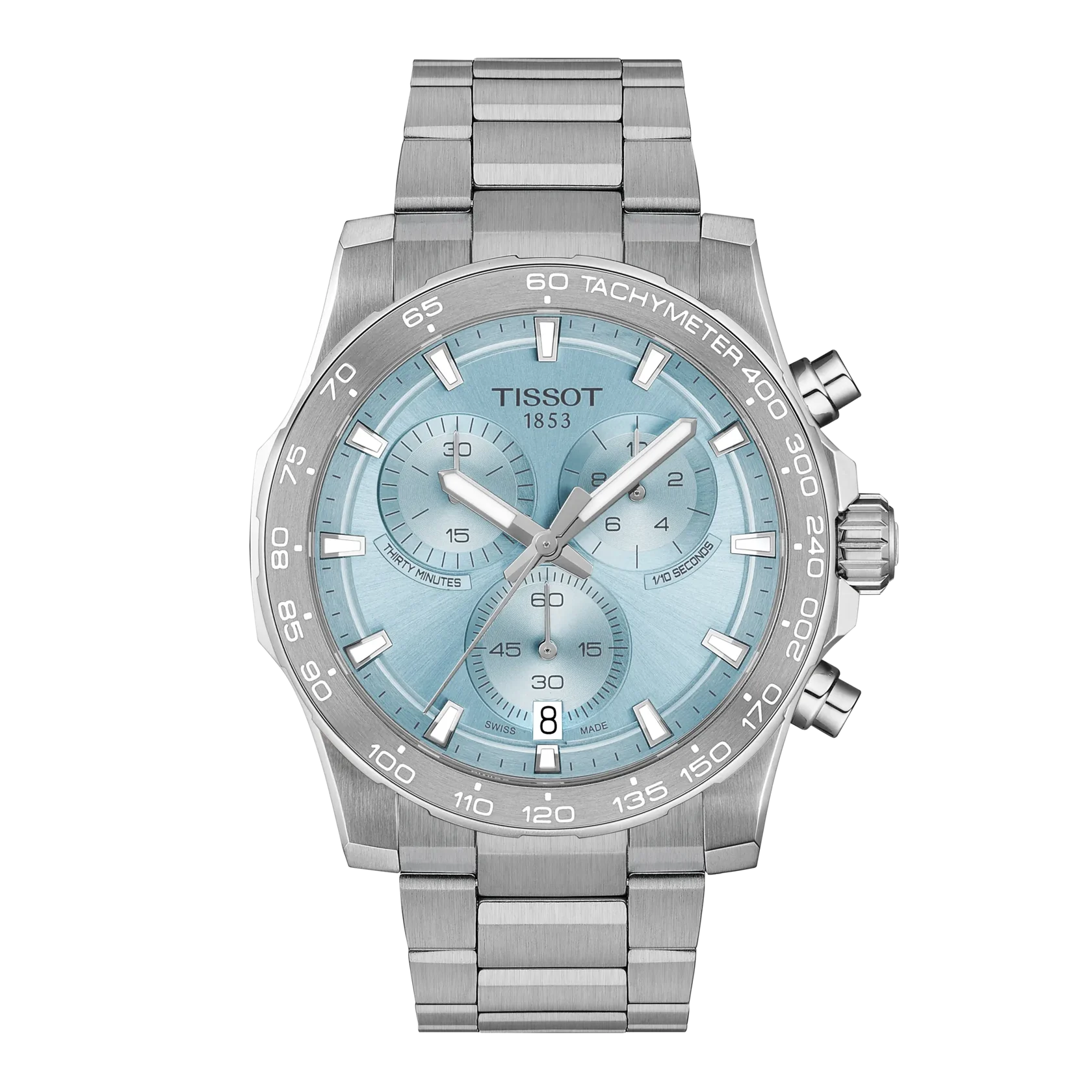 De Tissot Supersport Chrono 42mm (modelnummer T1254171135100) is een stijlvol herenpolshorloge met een roestvrijstalen kast en band. Het horloge heeft een blauwe wijzerplaat met streepjesindex en is voorzien van een datumaanduiding, chronograaf en saffierglas. Het Zwitserse quartz-uurwerk maakt het horloge nauwkeurig, en met een waterbestendigheid van 10 ATM is het perfect voor dagelijks gebruik. Draag het tijdens formele en informele gelegenheden voor een elegante uitstraling.