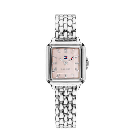 Staal Horloge met parelmoer wijzerplaat van het merk Tommy Hilfiger.