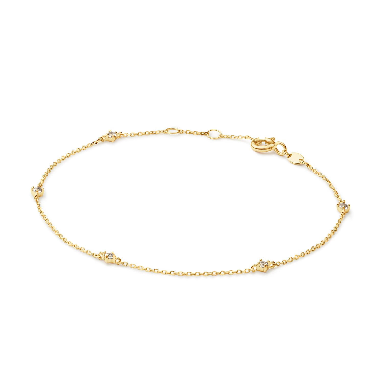 Schitterende 14k gouden Jackie Let's Celebrate armband gezet met 5 echte witte topazen. Bekijk en bestel online of pas bij Juwelier Rijk, Heiligeweg 10 Amsterdam.