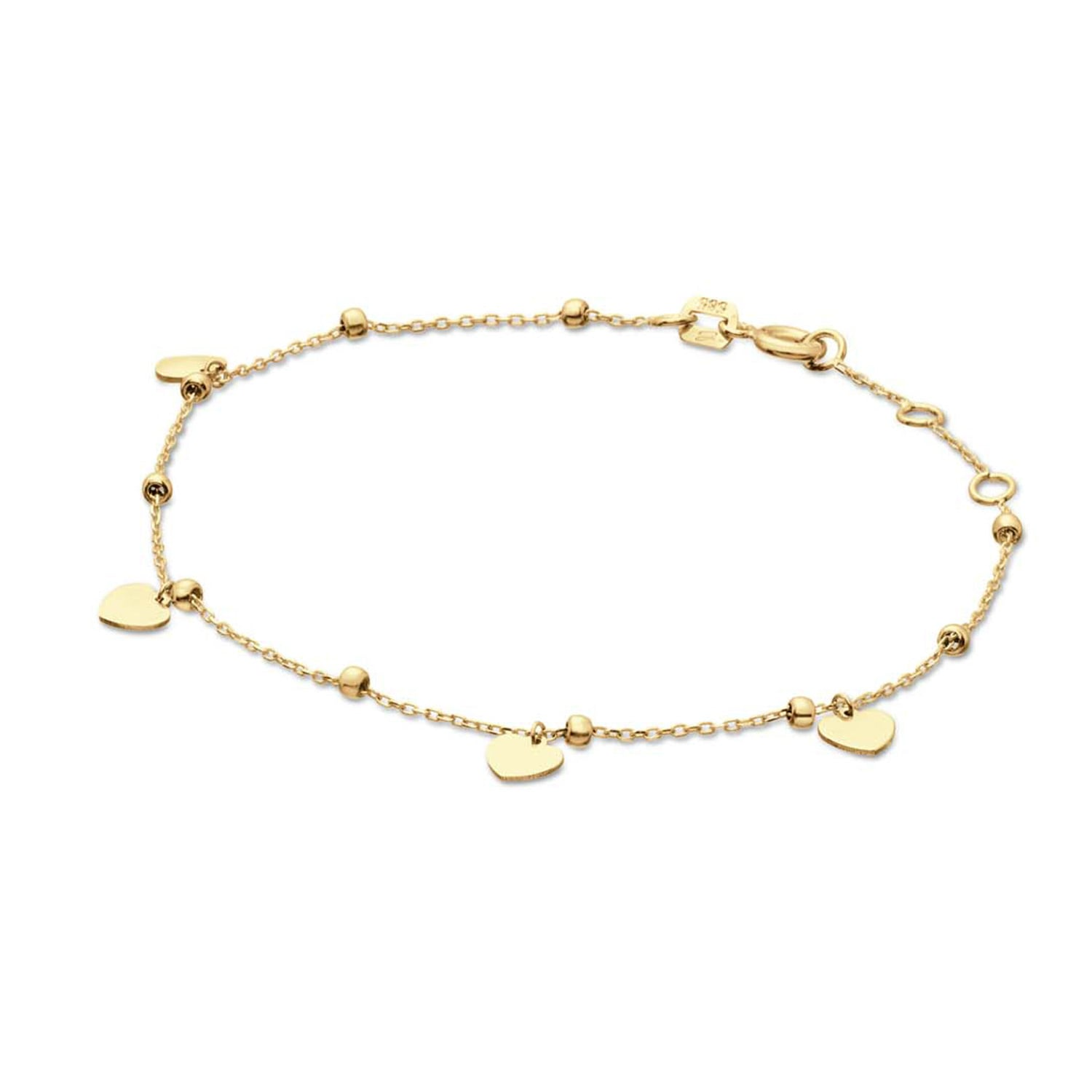 Romantische 14k gouden Jackie Cuore armband met fijn gepolijste hartjes en gouden bolletjes. Bekijk en bestel online of pas bij Juwelier Rijk, Heiligeweg 10 Amsterdam.