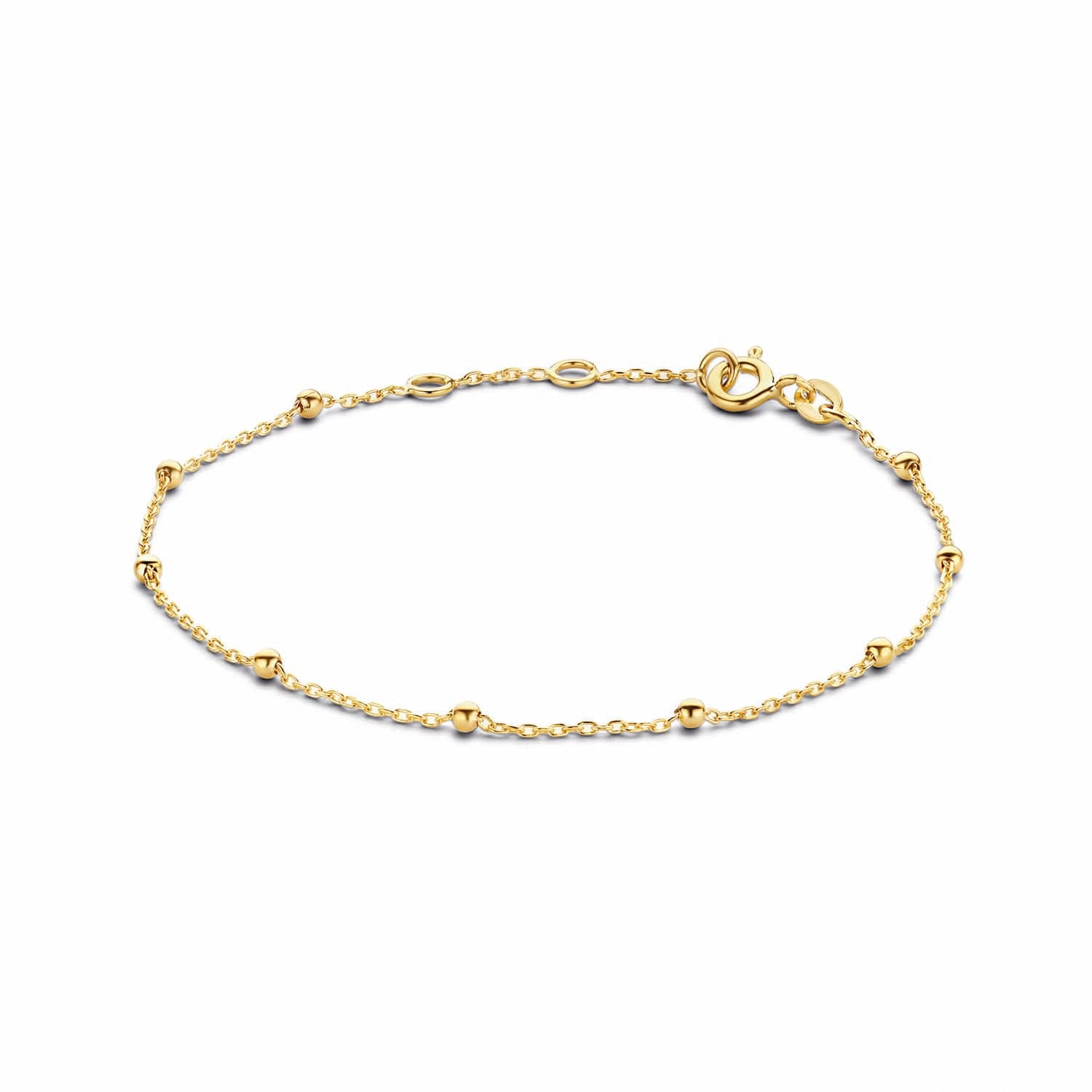 Subtiele 14k gouden Jackie Dotted armband met verfijnd verwerkte gouden bolletjes. Bekijk en bestel online of pas bij Juwelier Rijk, Heiligeweg 10 Amsterdam.