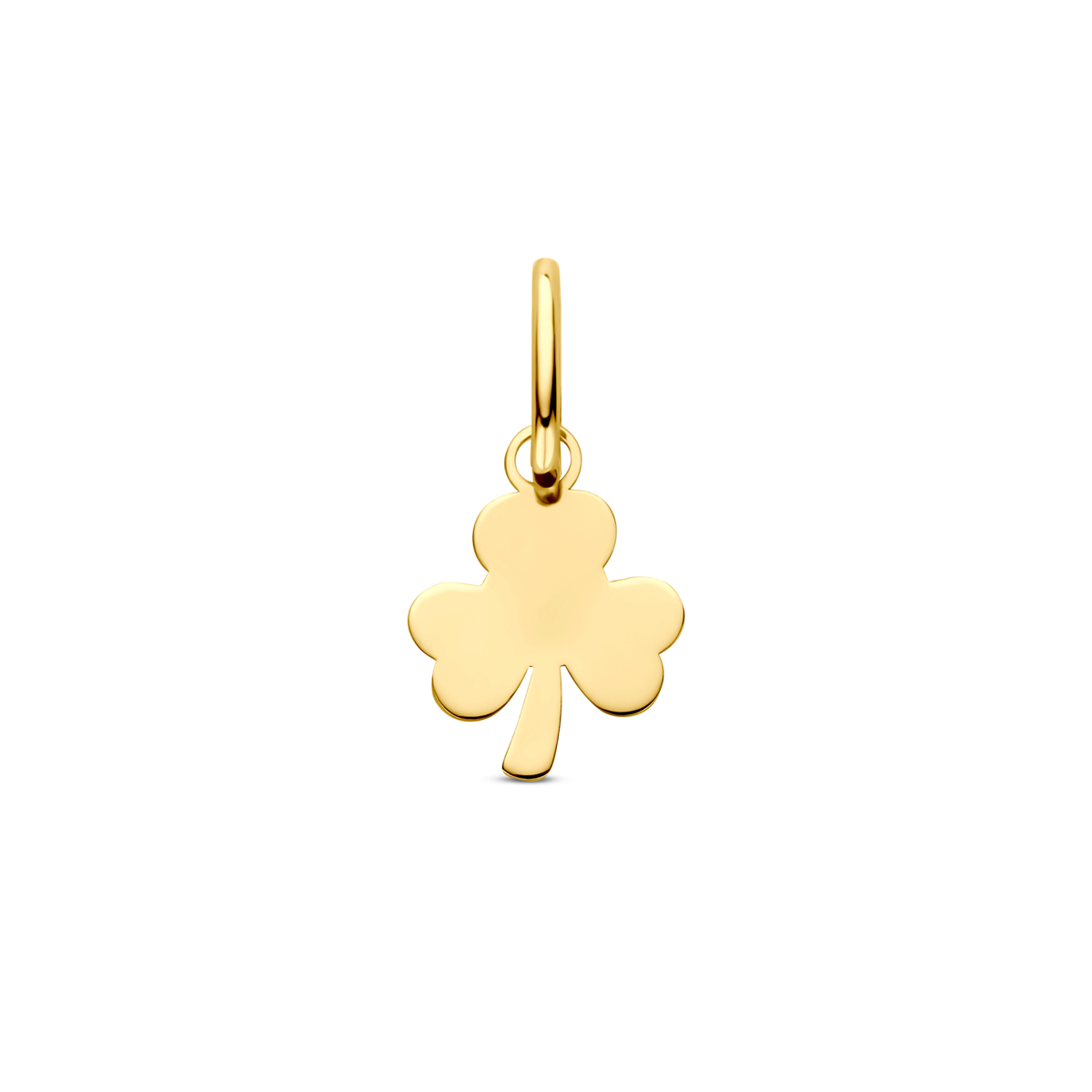 Elegante gouden klaver hanger (7 mm) uit de eigen collectie van Juwelier Rijk Amsterdam. Deze subtiele geluksbrenger is glad afgewerkt en voorzien van drie sierlijke blaadjes met een realistisch steltje. Perfect als verfijnd cadeau of om dagelijks dicht bij je te dragen.