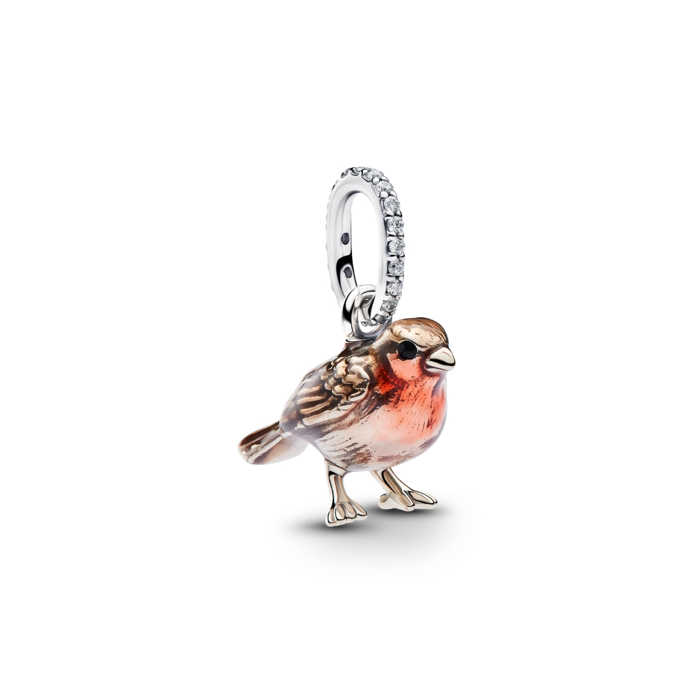 Pandora - Zilveren bedel met emaille, vogeltje, roodborstje - 794982C01