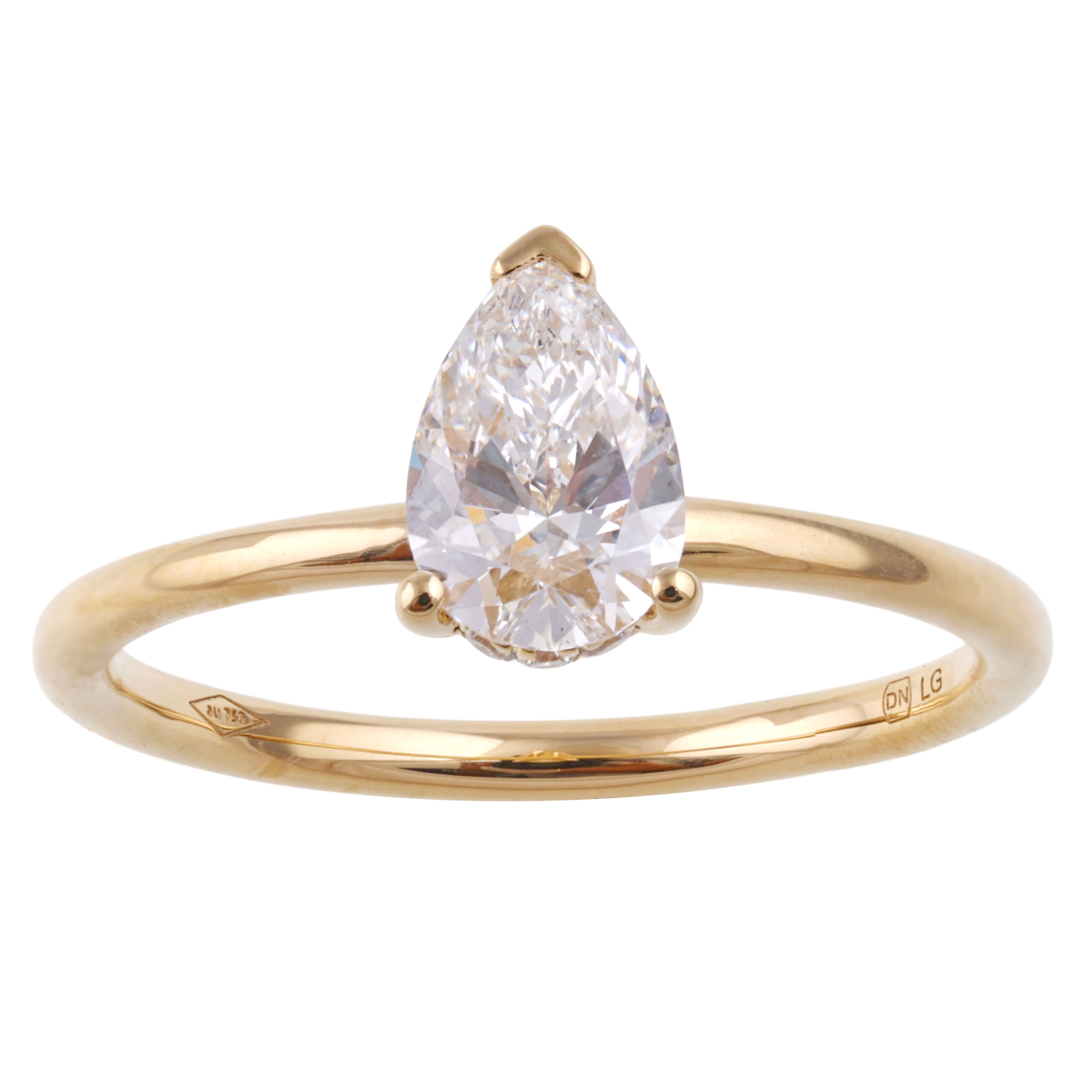 Ring 18 kt geel goud met peervormige labgrown diamant van 0.82 ct 