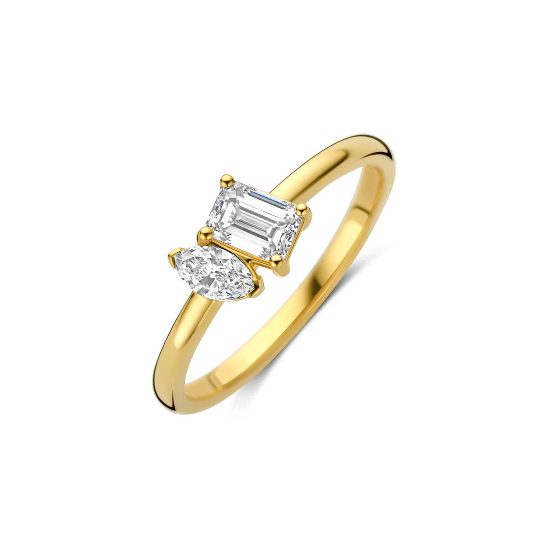 Ring 18 kt geel goud met 2 labgrown diamanten samen 0.59 ct