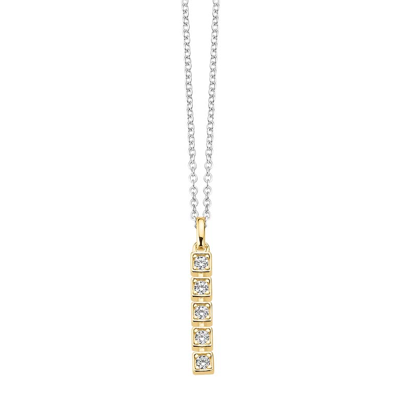 Das Collier mit Behang aus 925er Sterling Silber, gelb/rhodiniert und goldplattiert, besticht durch funkelnde Zirkonia-Steine. Modellnummer 5-216779-001. Perfekt f&uuml;r elegante Anl&auml;sse oder als stilvolles Alltagsaccessoire, tr&auml;gt sich dieses 42+3 cm lange Schmuckst&uuml;ck hervorragend zu ausgeschnittenen Oberteilen oder Abendkleidung. Ein Must-have f&uuml;r Schmuckliebhaberinnen!