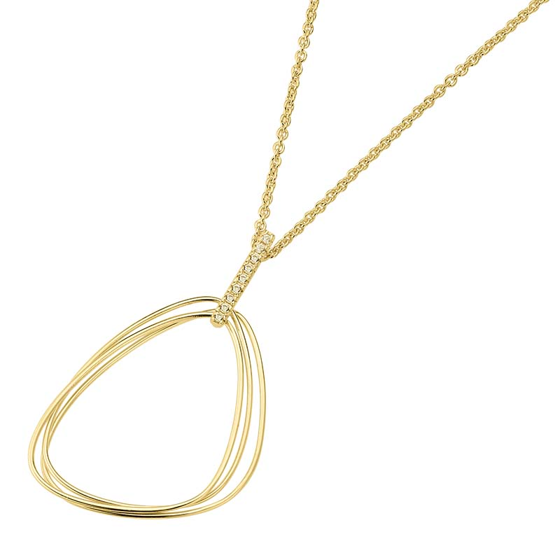 Das Collier mit Behang 925 in Gelb, Zirkonia goldplattiert, Modellnummer 5-217003-001, ist eine elegante Halskette mit einer L&auml;nge von 42 + 3 cm. Perfekt, um jedem Outfit einen Hauch von Eleganz zu verleihen. Tragen Sie es zu formellen Anl&auml;ssen oder verleihen Sie Ihrem Alltagslook einen funkelnden Akzent. Ideal f&uuml;r jede Schmuckkollektion.