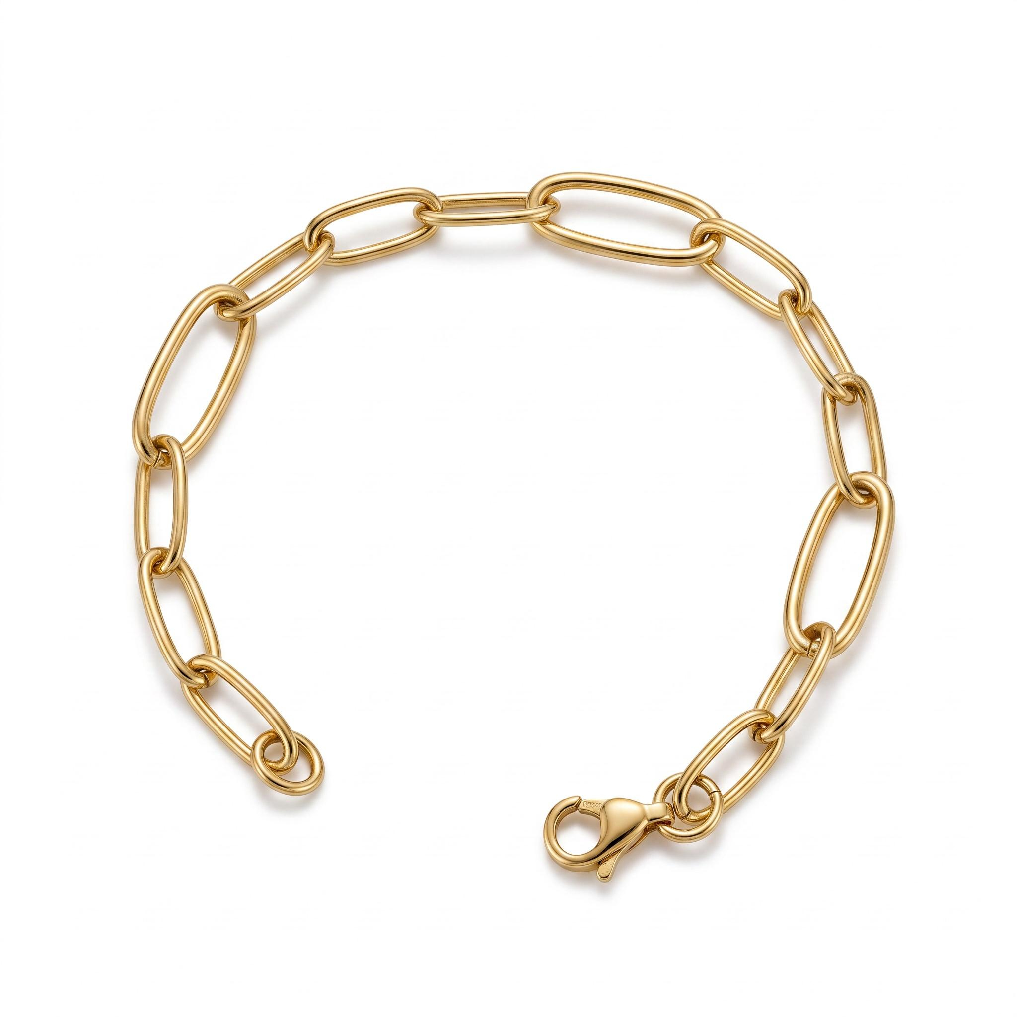 14 karaats geelgouden armband met paperclip schakel en een lengte van 19 cm.
