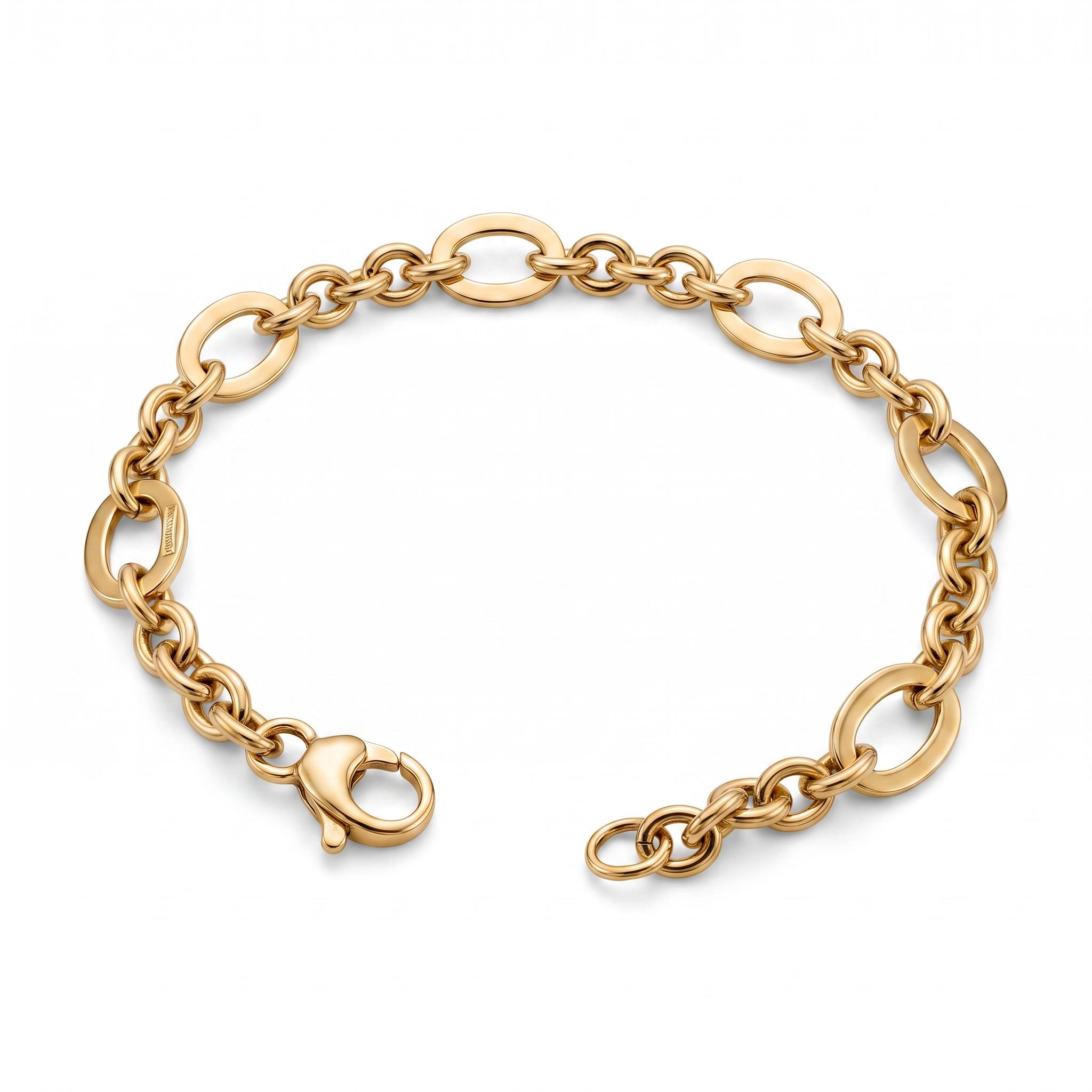 14 karaats geelgouden fantasie armband met een lengte van 19 cm.