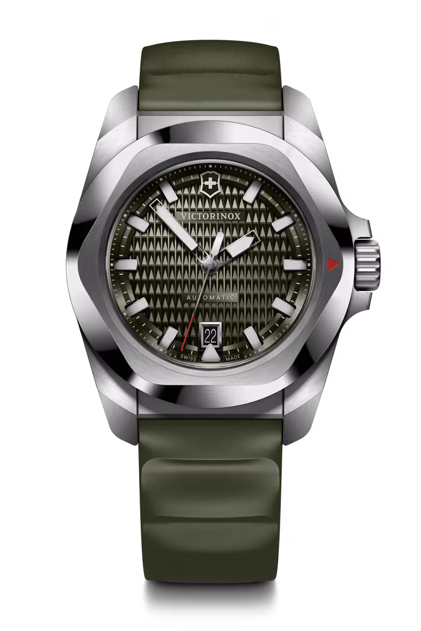 INOX , Automaat , groene wijzerplaat, groene band, 200 meter waterdicht, saffier glas.
Oplichtende wijzerplaat bij donker.