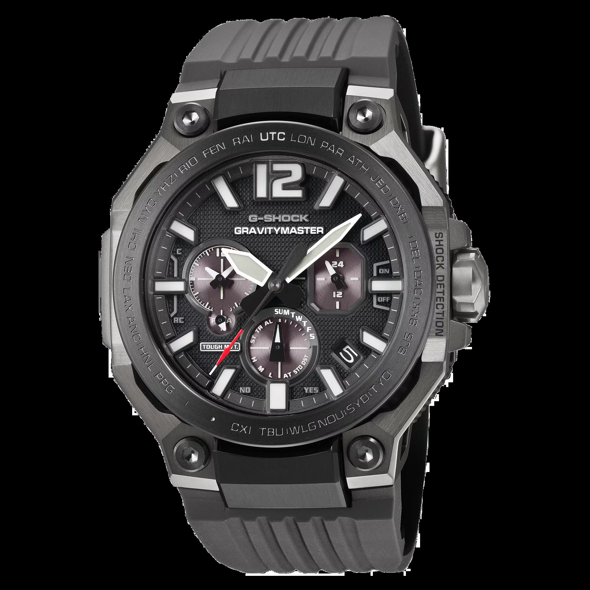 De Casio G-Shock Gravitymaster Zwart, modelnummer GWR-B3000B-8AER, is een robuuste polshorloge. Kenmerken zijn roestvrijstalen kast, zwarte siliconen band, saffierglas, multifunctionele chronograaf, en waterdicht tot 20 bar. Het solar aangedreven horloge heeft datum- en lichtfuncties. Perfect voor avonturiers, ideaal te dragen tijdens outdoor activiteiten. Draag het om je pols voor stijl en functionaliteit.