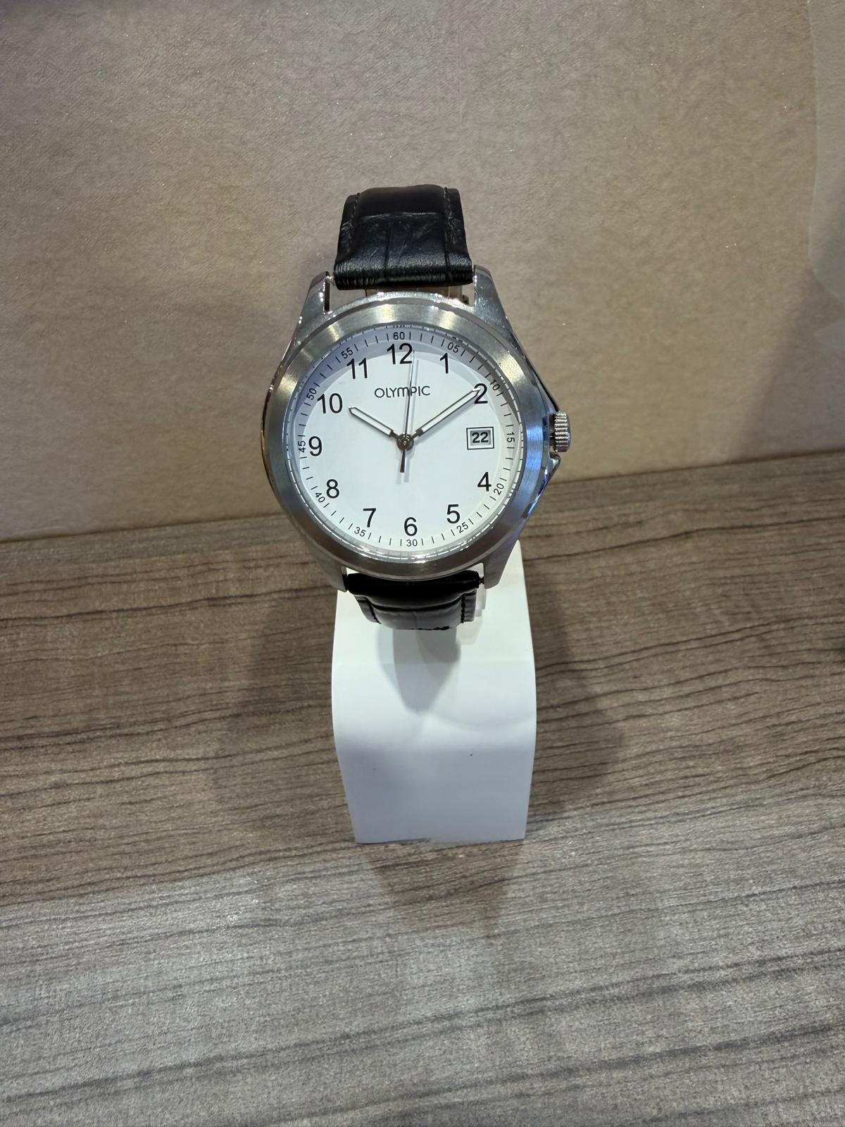 Heren horloge Olympic 
zwarte leren band