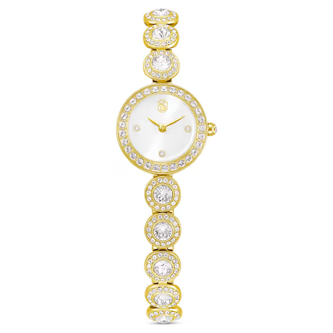 Dit horloge van 20 mm is vervaardigd met een puur en tijdloos design en weerspiegelt de look van de Una Angelic-sieradenlijn. Afgezien van een verfijnde zonnewijzerplaat en een lunette versierd met pav&eacute; wordt dit edelstalen horloge met een goudkleurige afwerking gekenmerkt door de verstelbare armband met een rij ronde heldere kristallen die elk zijn omlijst door helder kristalpav&eacute;. Het horloge is waterbestendig tot 50 m en gaat perfect samen met sieraden uit de Una Angelic-lijn.

Artikelnr.: 5750500
Collectie:  Una
Grootte van de kast: 20 x 20 mm
Dikte van de kast: 6 mm
Draaglengte band (minimaal - maximaal): 15 - 19 cm
Bandbreedte: 0.8 cm
Materiaal:  Kristallen, Goudkleurig PVD, Roestvrij staal
Kleur:  Wit
Type sluiting:  Vouwbare sluiting
Materiaal van de band:  Kristallen
Mechanisme:  Kwarts
