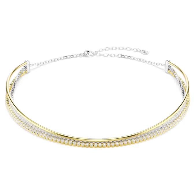 Deze ketting laat de kunst van het dragen van laagjes zien in &eacute;&eacute;n Hyperbola-creatie en krijgt zijn vloeiende stijl door een stijve band te combineren met zachte cupchains, allemaal in een mix van metalen en glinsterende Swarovski Zirkonia. Hyperbola-sieraden staan voor moderniteit en vrijheid, waarbij zorgvuldig geplaatste kristallen en minimalistische silhouetten samenkomen om de allerbeste savoir-faire van Swarovski te tonen.

Artikelnr.: 5752851
Collectie:  Hyperbola
Lengte (minimum - maximum): 36 - 43 cm
Breedte: 14.5 cm
Materiaal:  Cubic zirconia, Gemengde metalen afwerking
Kleur:  Wit
Type sluiting:  Karabijn