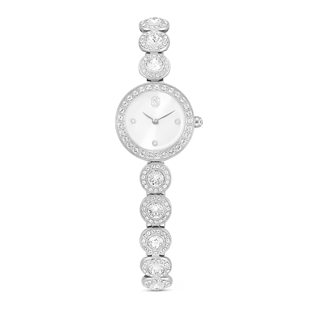 Dit horloge van 20 mm is vervaardigd met een puur en tijdloos design en weerspiegelt de look van de Una Angelic-sieradenlijn. Afgezien van een verfijnde zonnewijzerplaat en een lunette versierd met pav&eacute; wordt dit edelstalen horloge gekenmerkt door de verstelbare armband met een rij ronde heldere kristallen die elk zijn omlijst door helder kristalpav&eacute;. Het horloge gaat perfect samen met sieraden uit de Una Angelic-lijn.