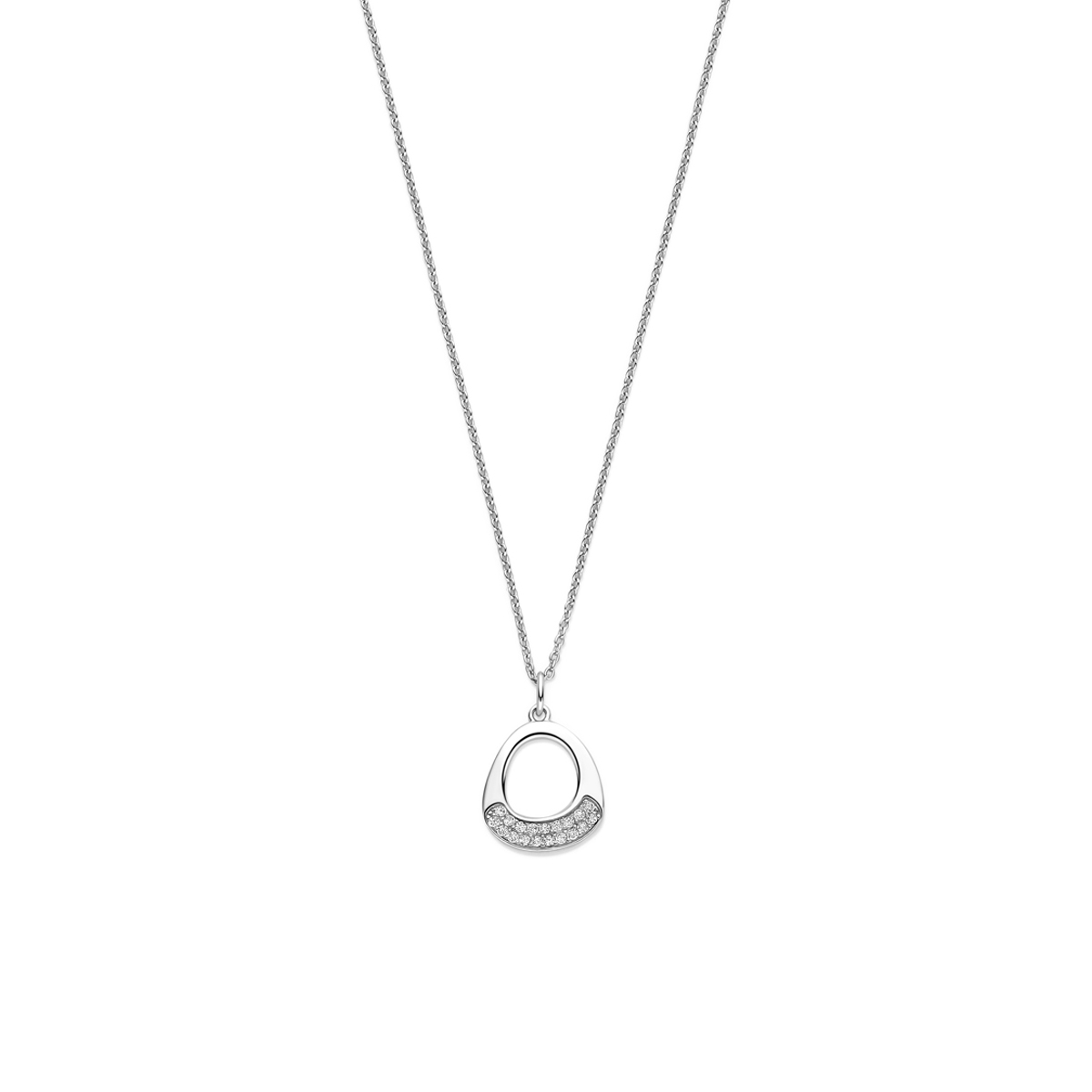 Gerhodineerd 925 zilveren collier met zirkonia. Het collier heeft draaglengtes van 41-43-45cm.