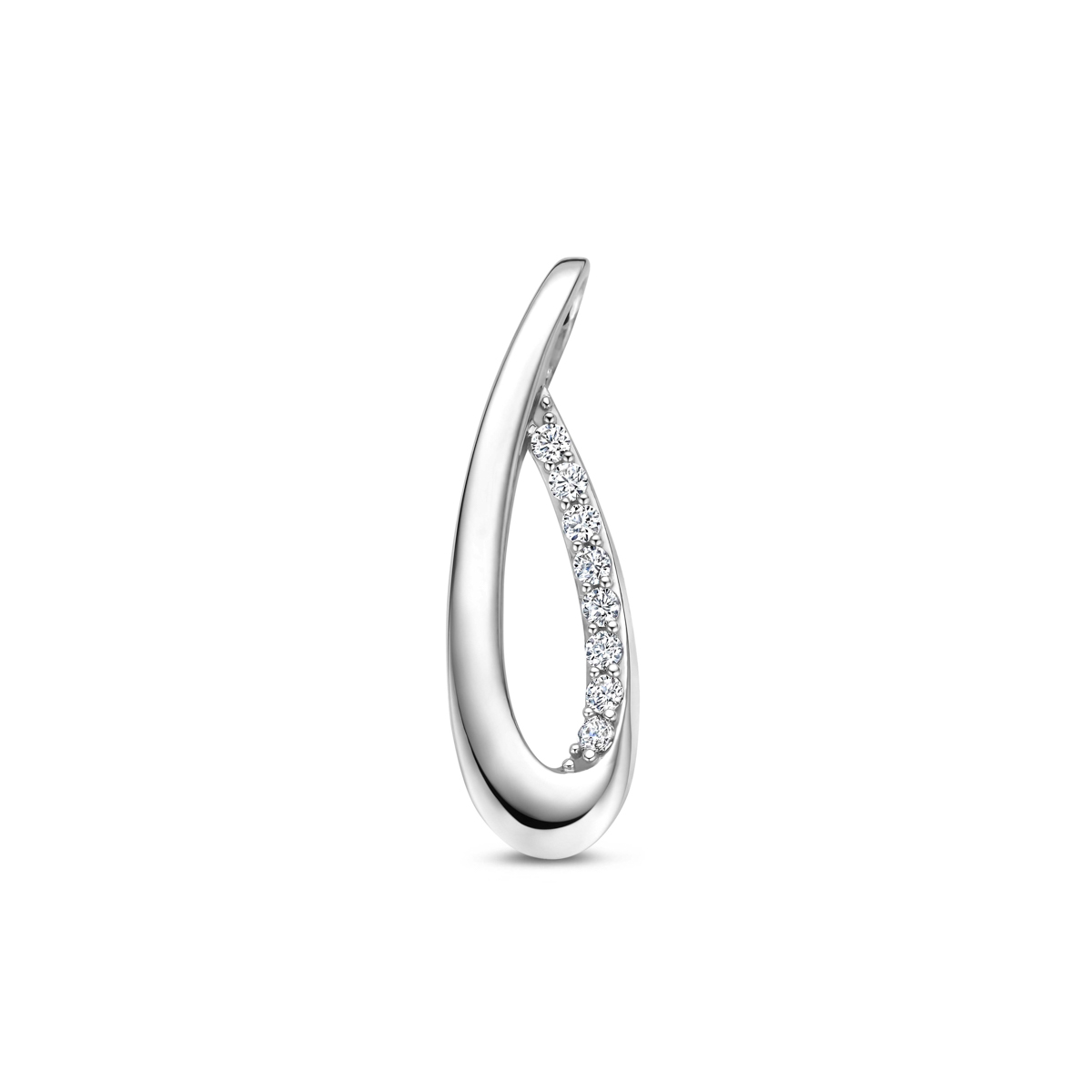 Gerhodineerd 925 zilveren hanger met zirkonia. De hanger heeft een afmeting van 23.5x7.5mm.