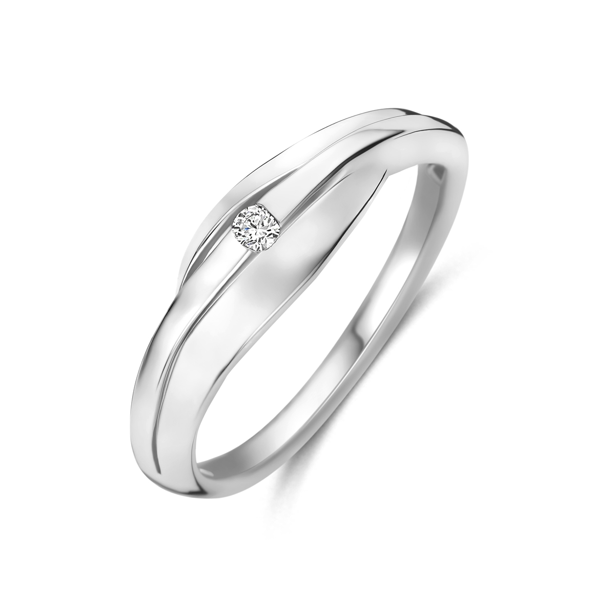 Gerhodineerd 925 zilveren ring met lab grown diamant. De ring heeft een breedte van 6mm. Het totale diamantgewicht is 0.035ct. Lab grown diamanten zijn diamanten die ontstaan in een laboratorium. Onder extreem hoge druk en temperatuur wordt het natuurlijk ontstaansproces nagebootst met als eindresultaat een diamant met dezelfde chemische eigenschappen maar met een andere oorsprong.