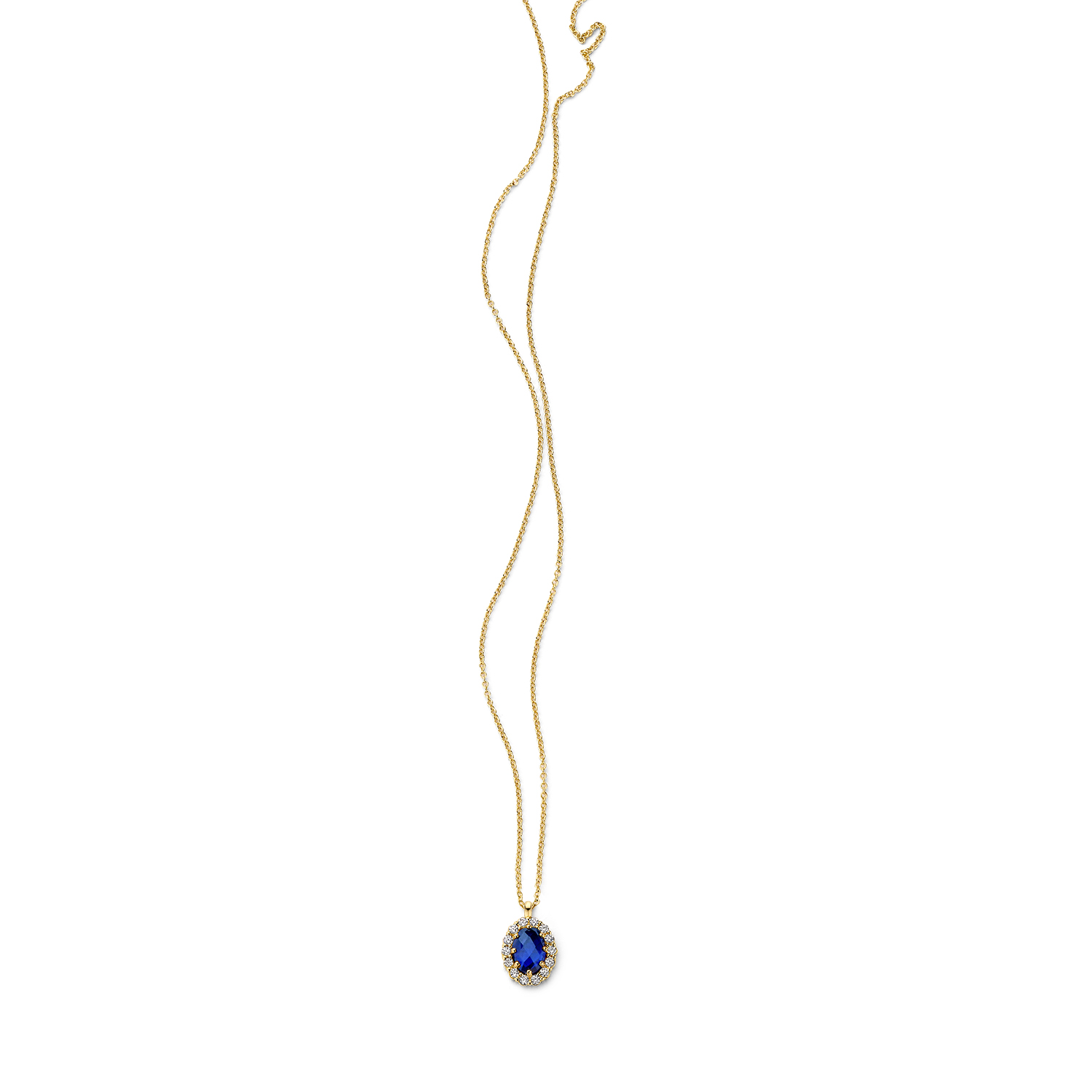 Blush Lab Diamonds - 20th anniversary edition, 14kt geelgouden anker schakel collier 42cm, incl. geelgouden hanger bezet met briljant geslepen labgrown diamanten en synthetisch saffier - LG3021Y