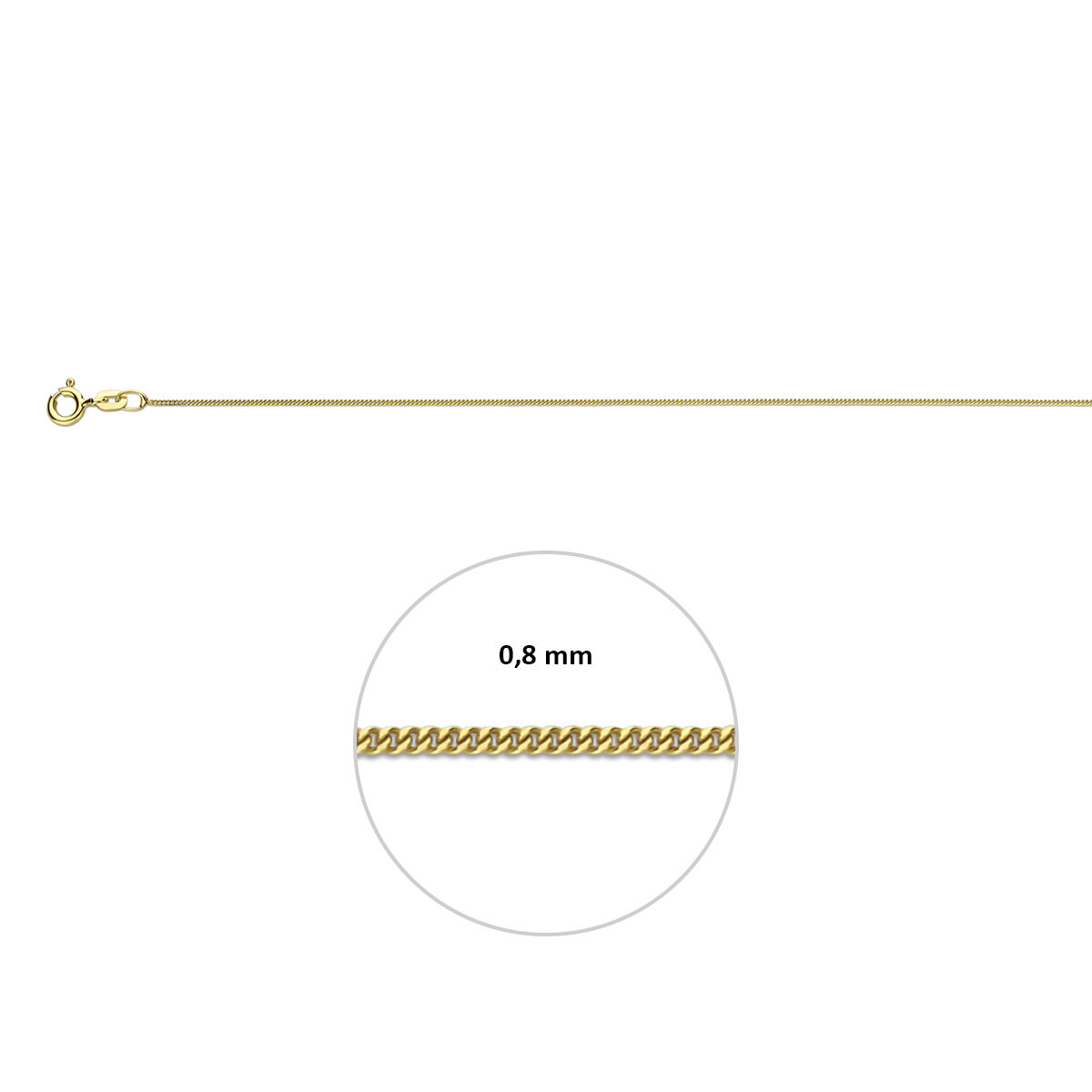 Gouden gourmet collier met een lengte van 45 cm en een dikte van 0.8 mm