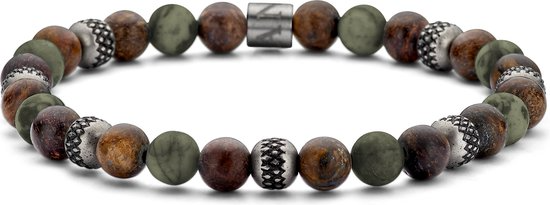 Frank 1967 7FB-0737 &ndash; Heren Armband &ndash; Natuurstenen Armband &ndash; Bronziet &ndash; Moss Agaat &ndash; Groen/Bruin/Antraciet &ndash; 19 cm &ndash; Cadeau voor Mannen
