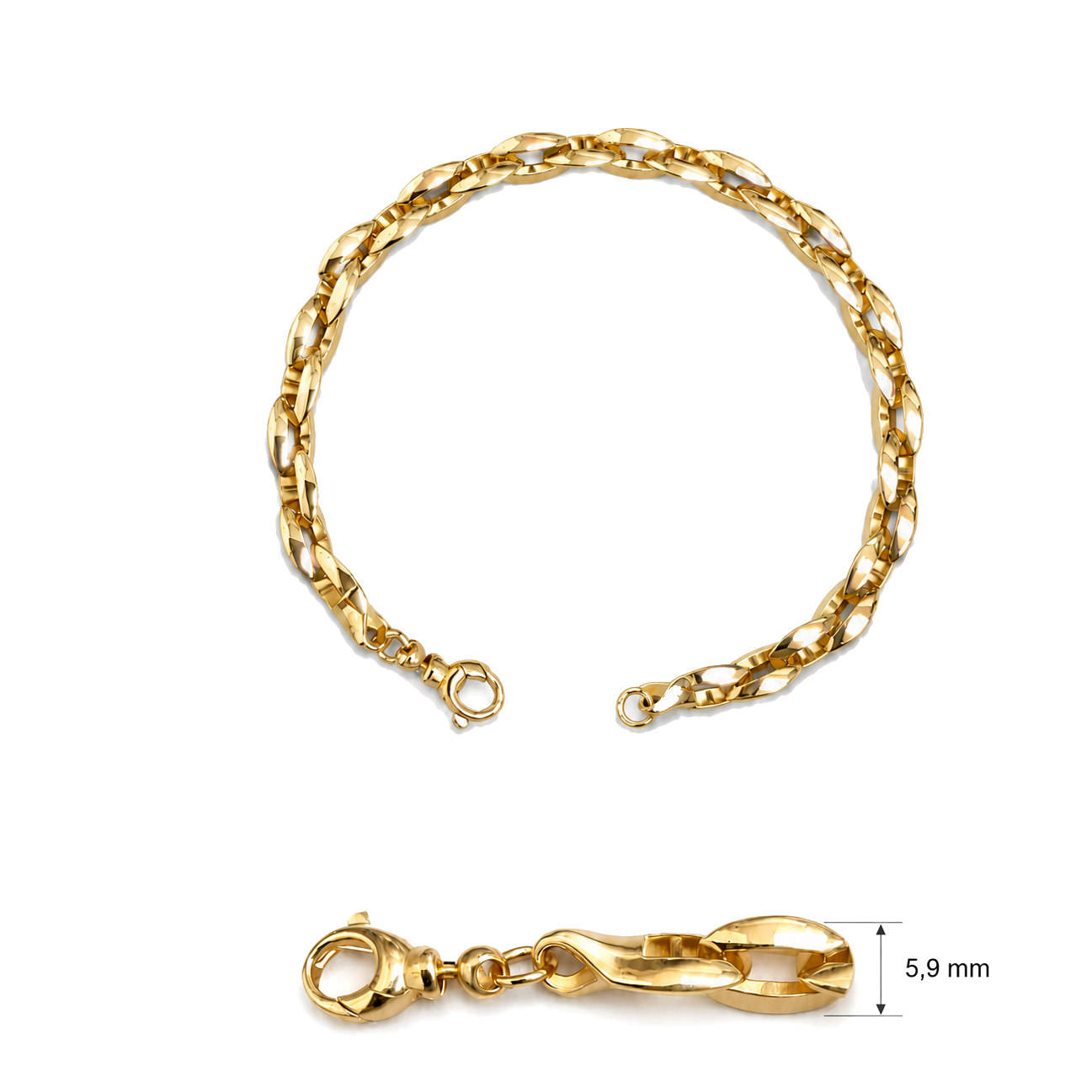 Gouden armband met fantasie schakels.
