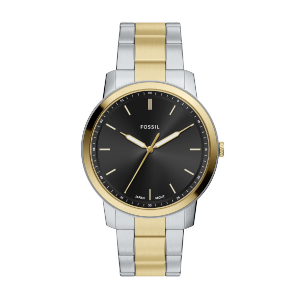 Fossil heen pols horloge staal met stalen band bicolor uit de Minimalist Collectie model FS6182. 5 ATM waterdicht.