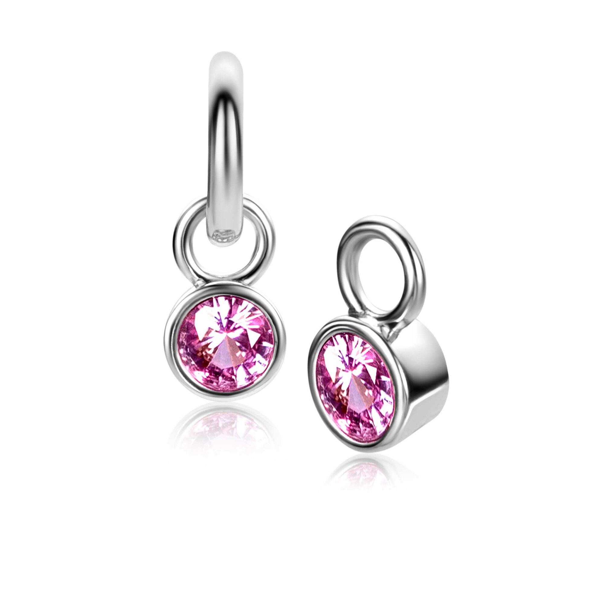 Zinzi zilveren OKTOBER oorbedels met geboortesteen roze rozenkwarts zirconia (excl. oorringen)