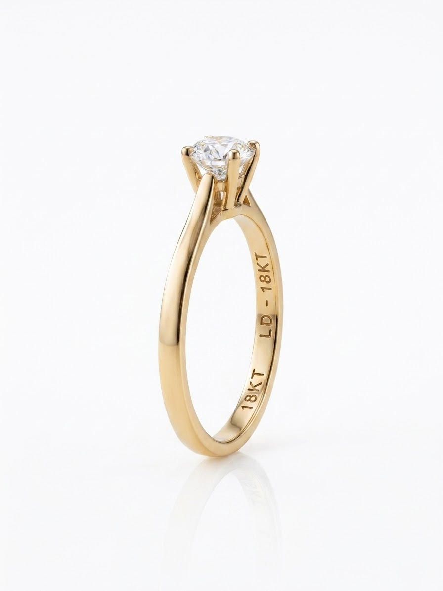 verlovingsring in 18kt geel goud met een lab grown briljant 0.75ct D/VVS1
