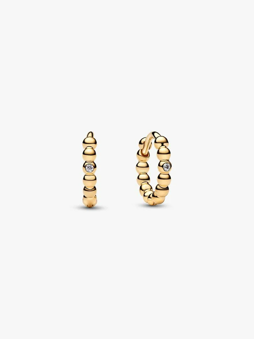 Pandora oorringen; Huggies met kraaltjestextuur. 14k goldplated