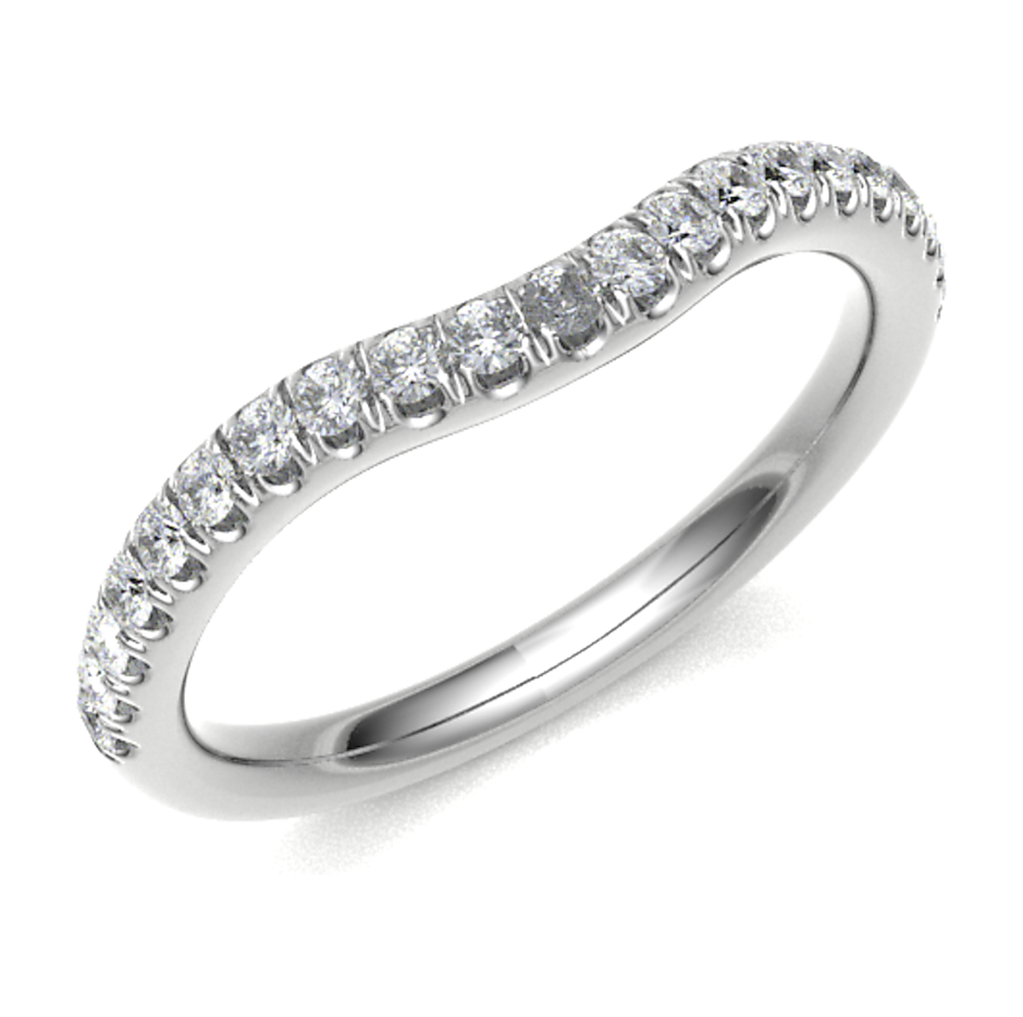 Elegante 14 karaat witgouden gebogen verlovingsring uit de eigen collectie van Juwelier Rijk in Amsterdam. Deze sierlijke 'curved' ring is halfom bezet met 0.20 ct briljant geslepen diamanten (SI1/G). Te bewonderen aan de Heiligeweg 10 in het centrum van Amsterdam of direct online te bestellen.