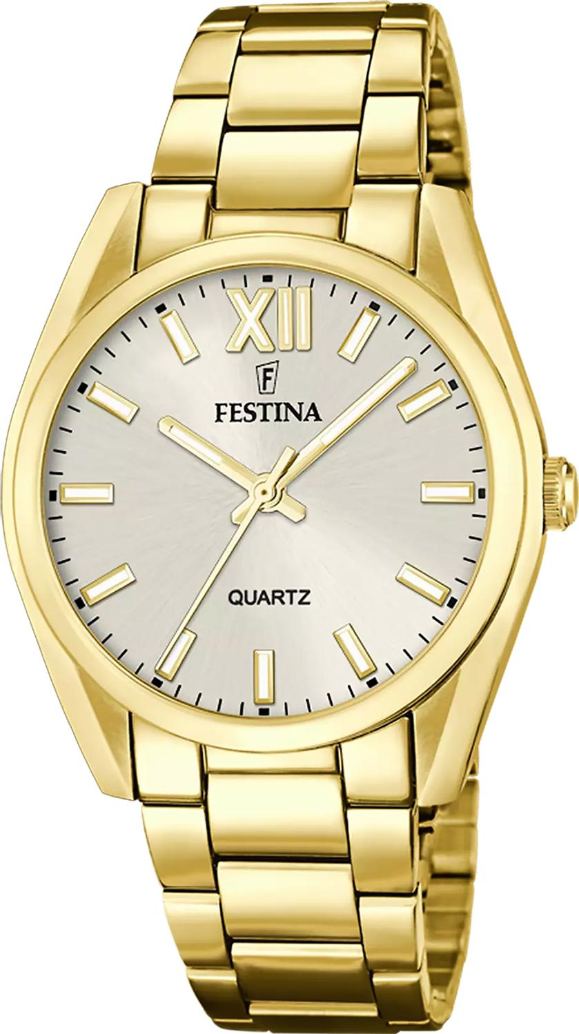 Festina dames uurwerk volledig geelkleurig met parelmoer wijzerplaat