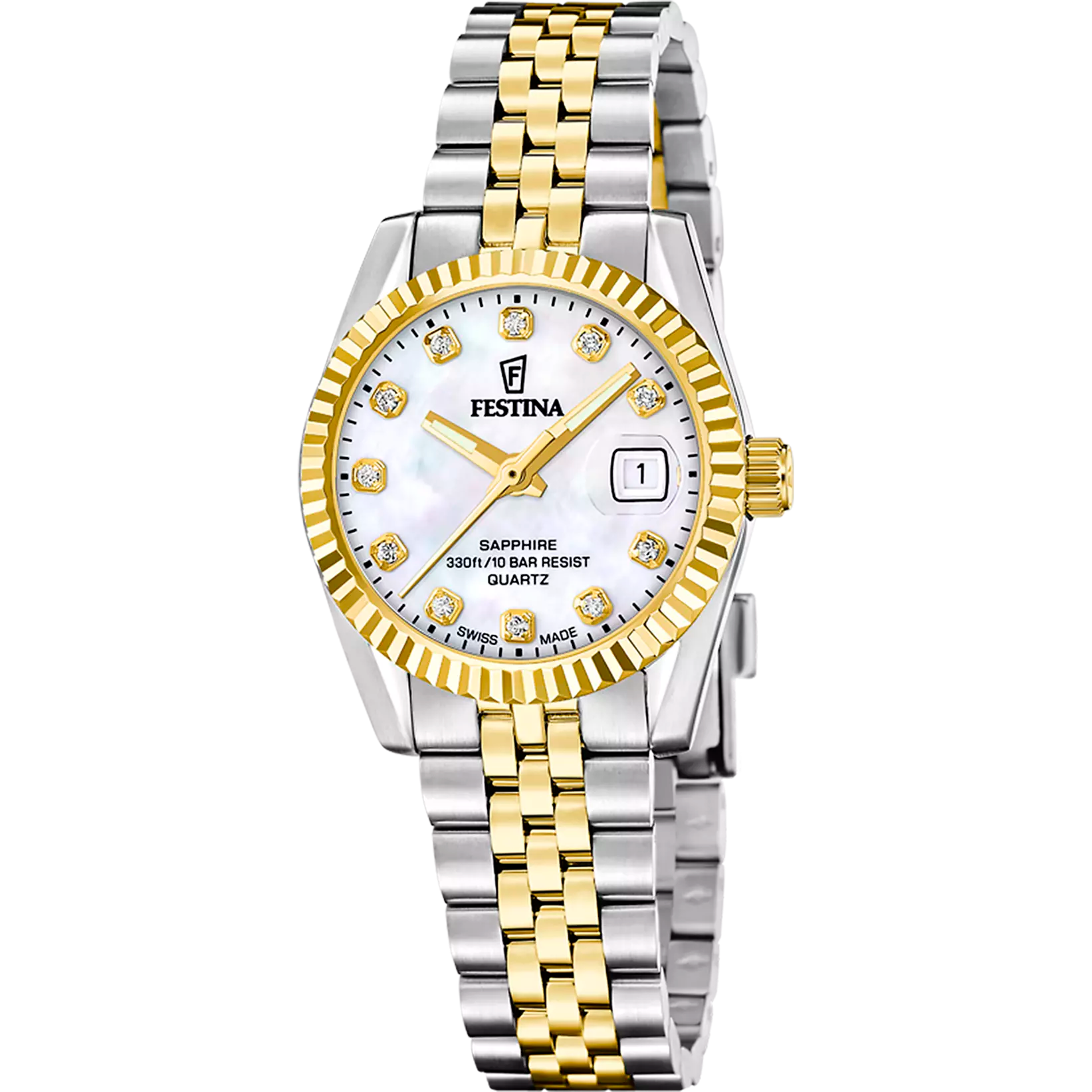 Festina - Bicolor staal dameshorloge, 100 meter WR, Saffierglas - F20088/1