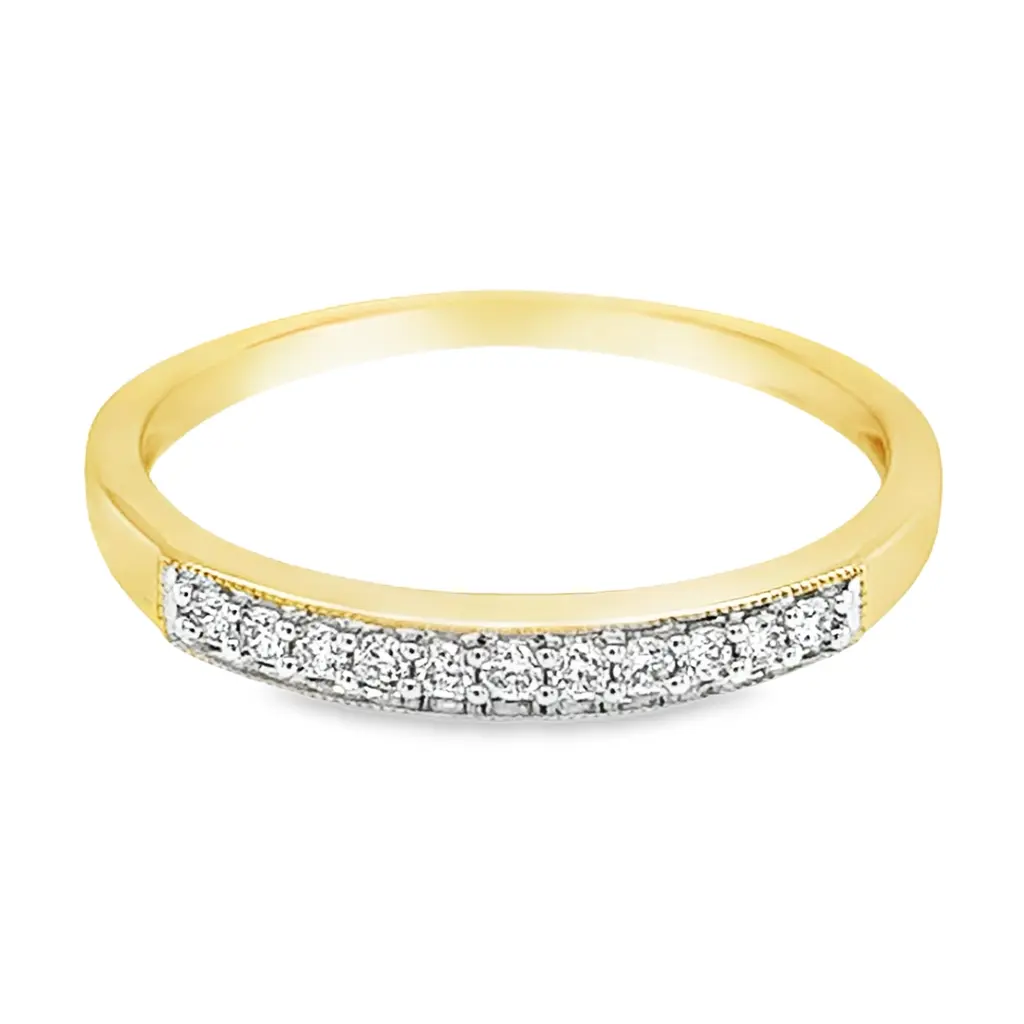 Geelgouden rij ring met Diamant 0,12 karaat