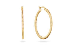 De Jackie Oorringen zijn stijlvolle creolen van 14k goud, met een doorsnede van 25 mm. Perfect als tijdloze blikvangers voor elke gelegenheid. Combineer ze met een elegante updo of een klassieke outfit om hun schittering te benadrukken. Deze juweelstukken voegen verfijning en elegantie toe aan uw look.