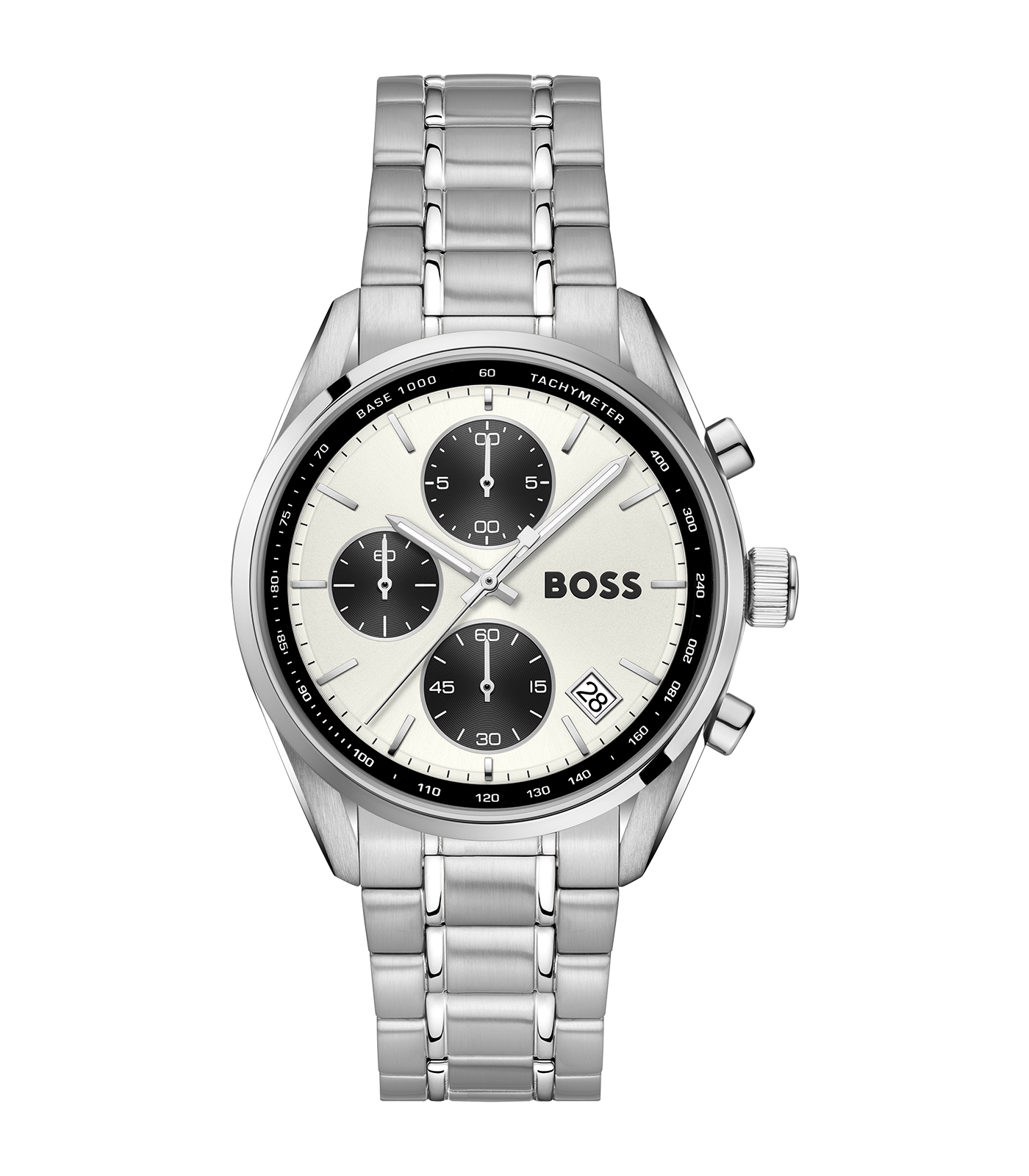 De Hugo Boss Heren Chronograaf 1514362 is een stijlvolle polshorloge met een roestvrijstalen kast en band in zilverkleur. Dit horloge heeft een chronografische functie, datumweergave en strepen op de wijzerplaat. Het is nikkelvrij en waterdicht tot 5 ATM. Draag hem bij zakelijke of formele gelegenheden voor een tijdloze en elegante uitstraling.