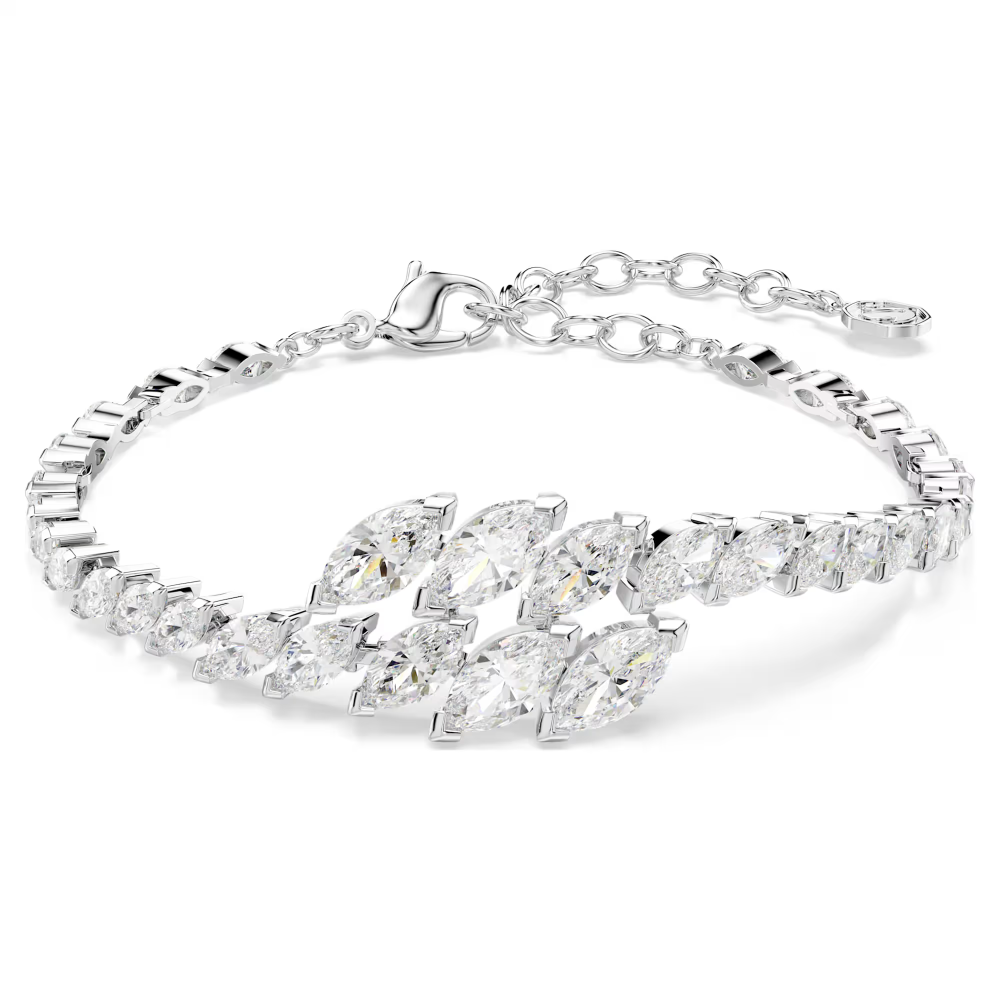 Geheel in lijn met de feilloze designtaal van Mesmera is deze armband gemaakt met een overlappende streng van Swarovski Zirkonia, gezet in een verloop van formaten voor extra diepte, glans en moderne elegantie. De oogverblindende sieraden van Mesmera combineren klassieke silhouetten met een fascinerende verfijning, wat zorgt voor unieke, persoonlijke looks die altijd een statement maken.

Artikelnr.: 5748014
Collectie:  Mesmera
Lengte (minimum - maximum): 15.5 - 20 cm
Breedte: 1.3 cm
Materiaal:  Rodium-verguld, Cubic zirconia
Kleur:  Wit
Type sluiting:  Karabijn